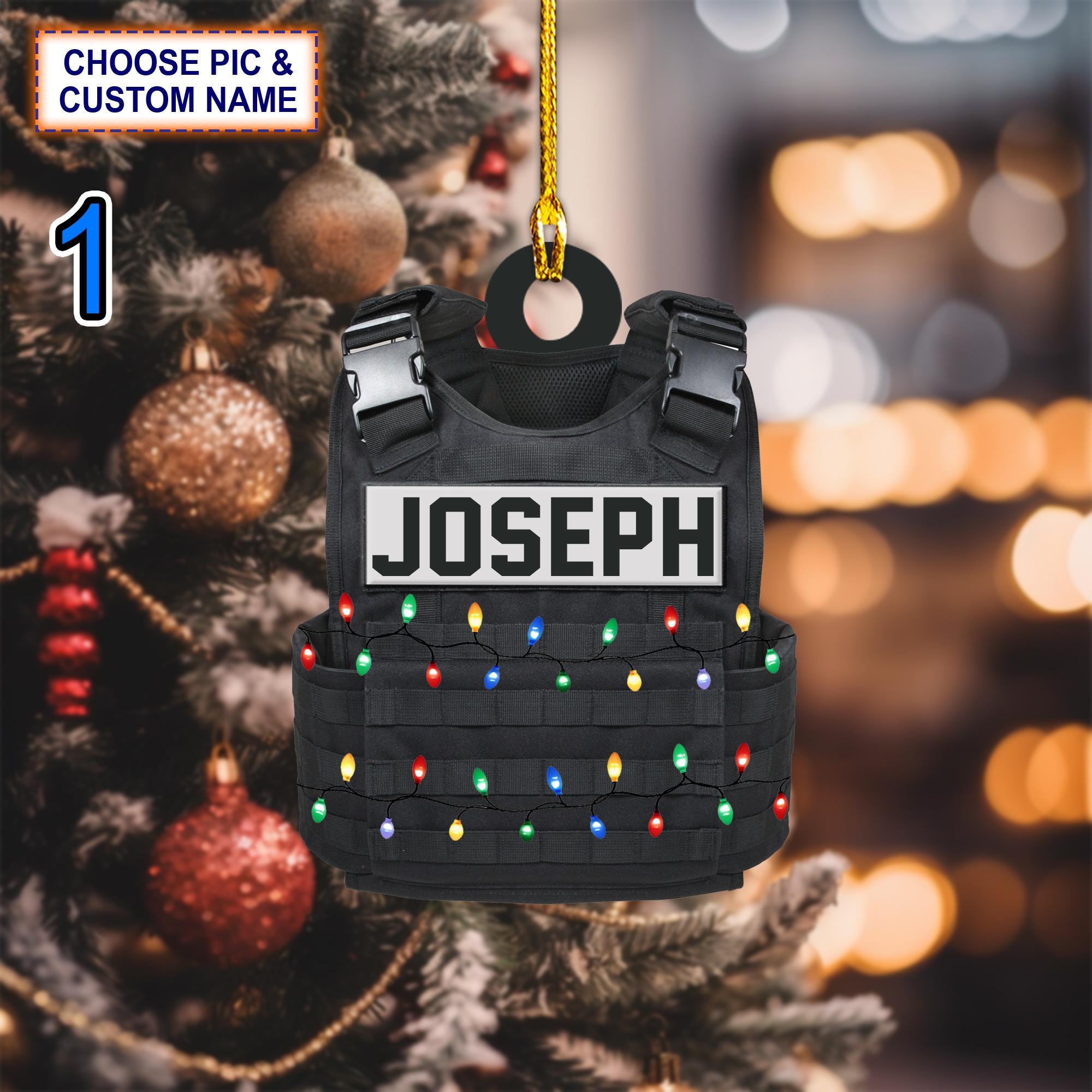 Custom Name Police Coat Uniform Christmas Ornament, Christmas Tree Hanging Decor, Christmas Ornament, Flat 2D Ornament Acrylic/ Wooden