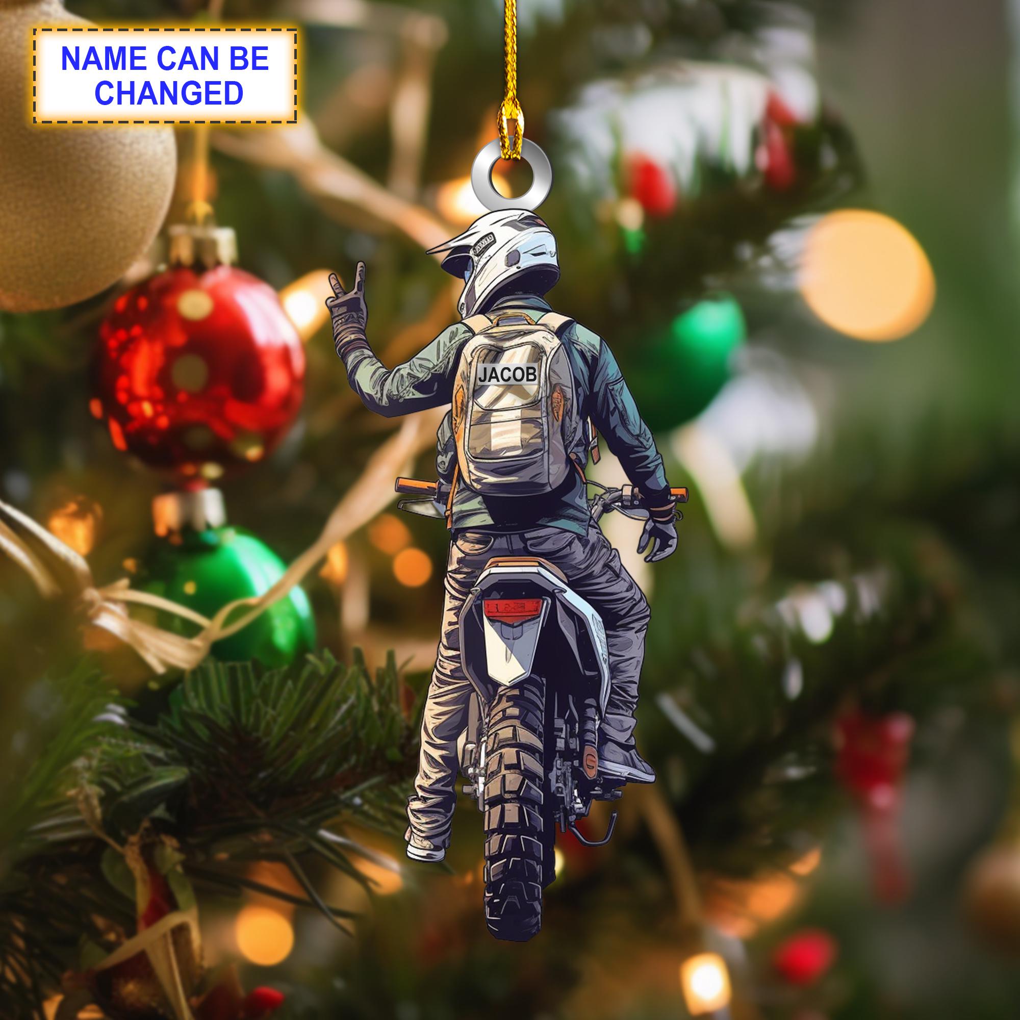 Custom Name Motorcycle V1 Christmas Ornament, Christmas Tree Hanging Decor, Flat 2D Ornament Acrylic/Wooden, Dirt Bike Ornament