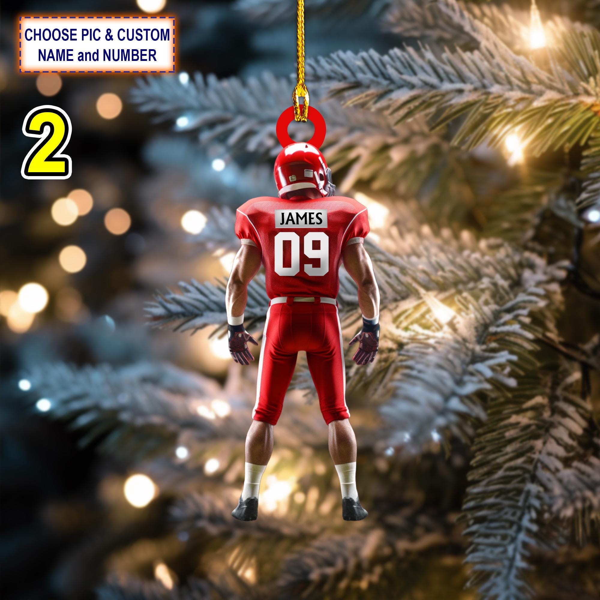 Custom Name And Number American Football Christmas Ornament, Christmas Tree Hanging Decor, Flat 2D Ornament Acrylic/ Wooden, Football Lovers