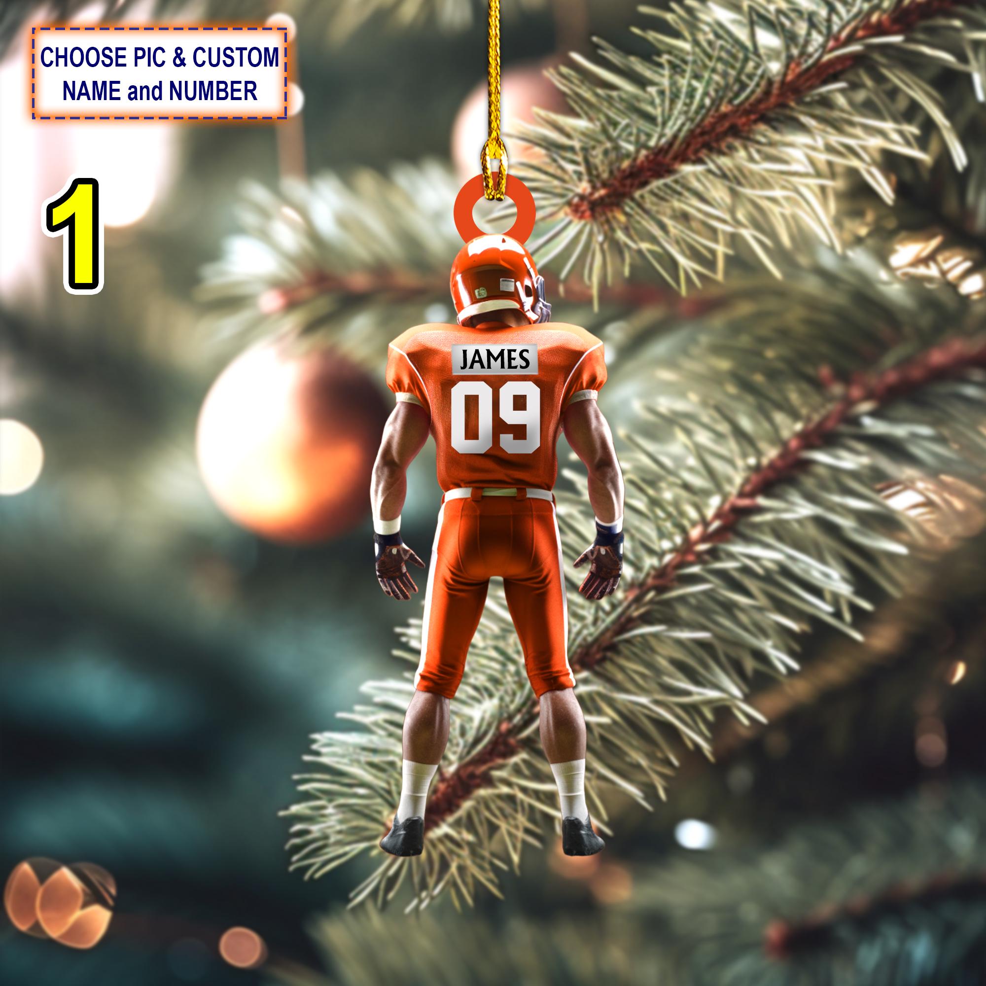 Custom Name And Number American Football Christmas Ornament, Christmas Tree Hanging Decor, Flat 2D Ornament Acrylic/ Wooden, Football Lovers
