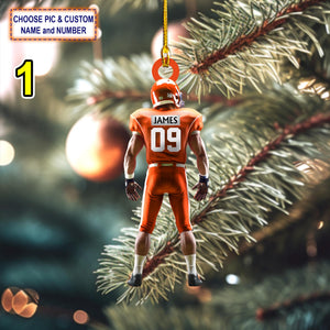 Custom Name And Number American Football Christmas Ornament, Christmas Tree Hanging Decor, Flat 2D Ornament Acrylic/ Wooden, Football Lovers