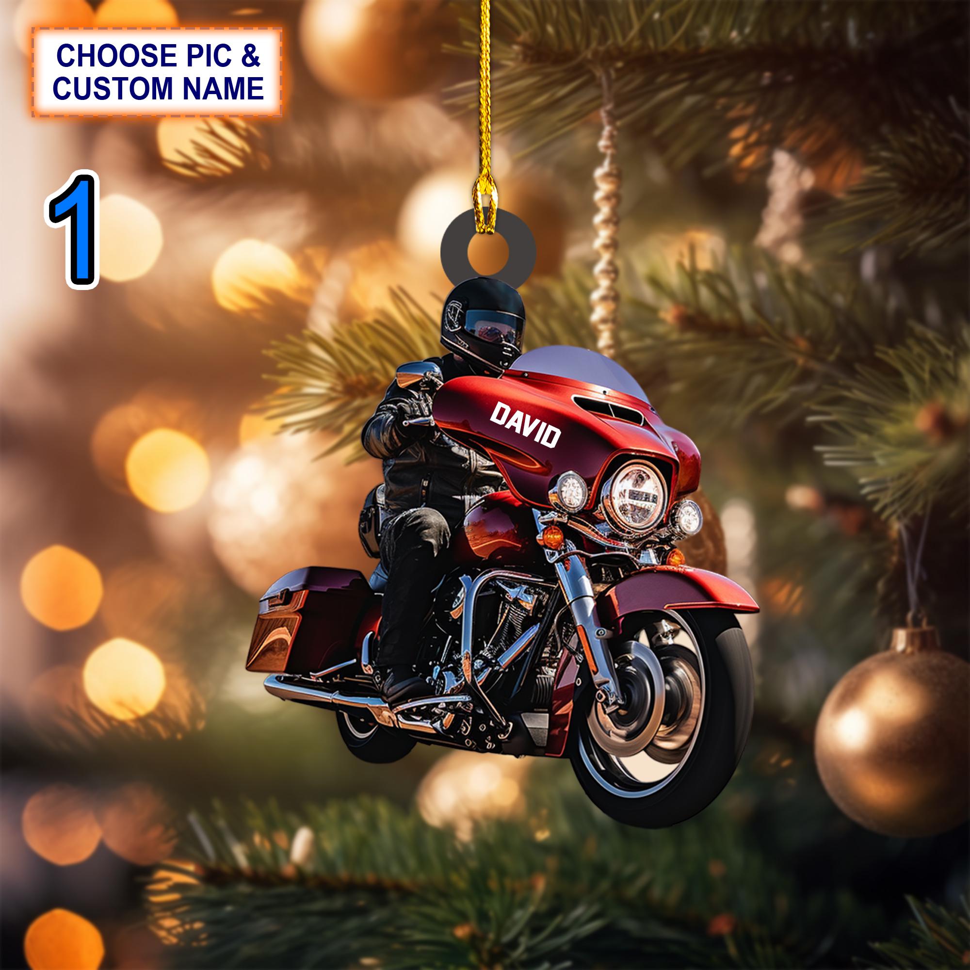 Custom Name Biker Street Glide Motorcycle Personalized Christmas Ornament, Christmas Tree Hanging Decor, Flat 2D Ornament Acrylic/ Wooden