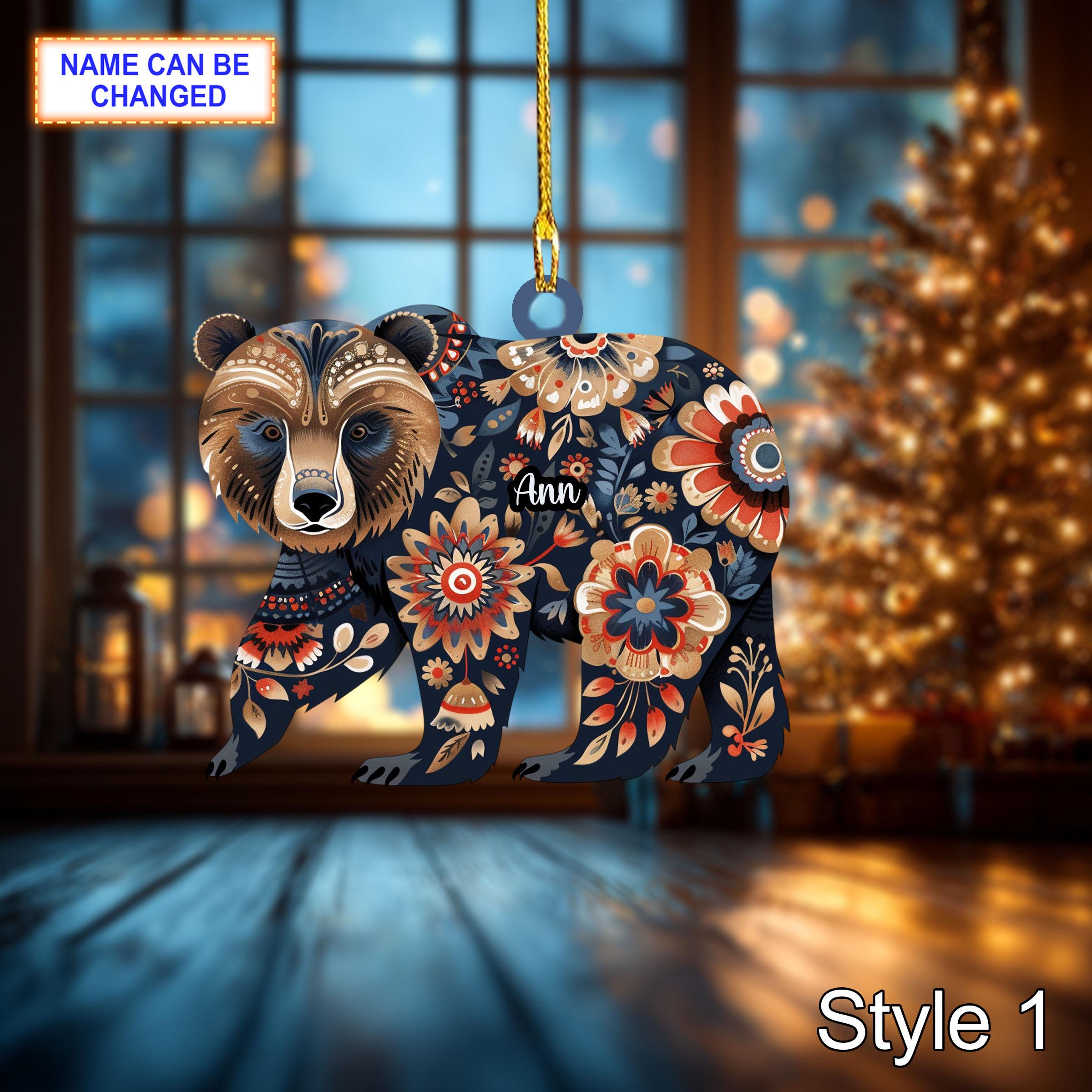 Custom Name Scandinavian Brown Bear Personalized Ornament, Christmas Tree Hanging Decor, 2D Flat Acrylic Christmas Ornament Holiday Gift