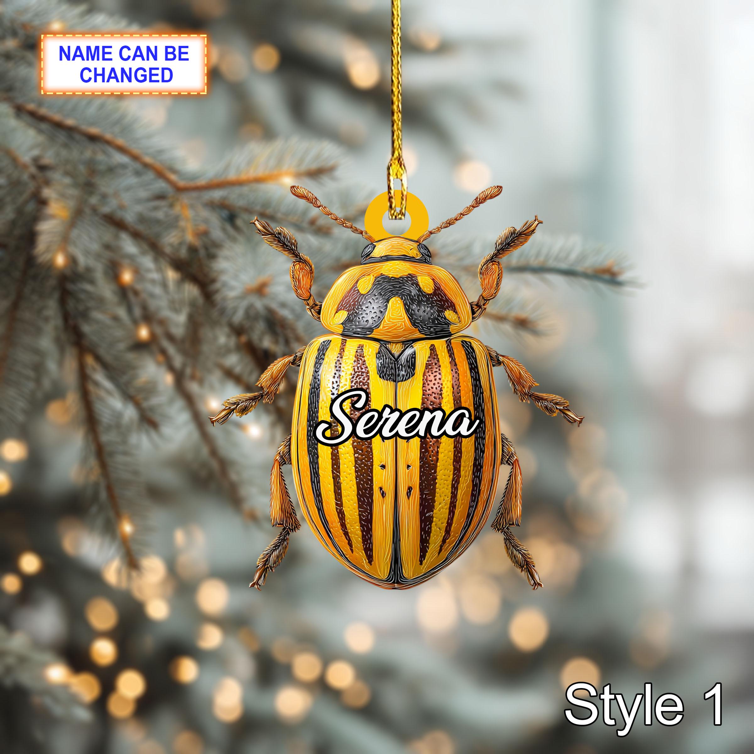 Custom Name Dry Pressing Leptinotarsa Personalized Ornament, Christmas Tree Hanging Decor, 2D Flat Acrylic Christmas Ornament Holiday Gift