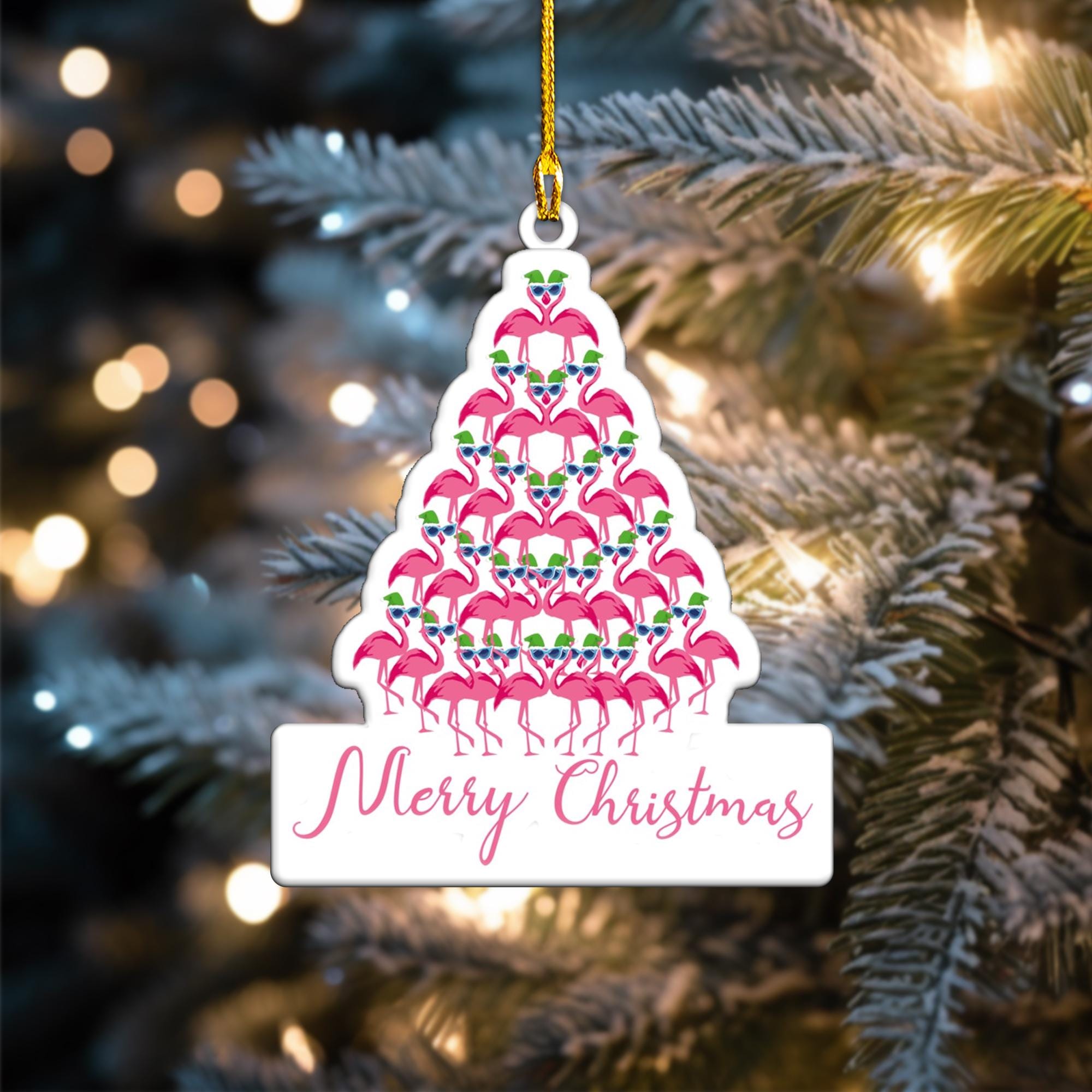Flamingo Christmas Tree Ornament, Christmas Ornament, Christmas Tree Hanging Decor, Flat 2D Ornament Acrylic/ Wooden, Flamingo Gift