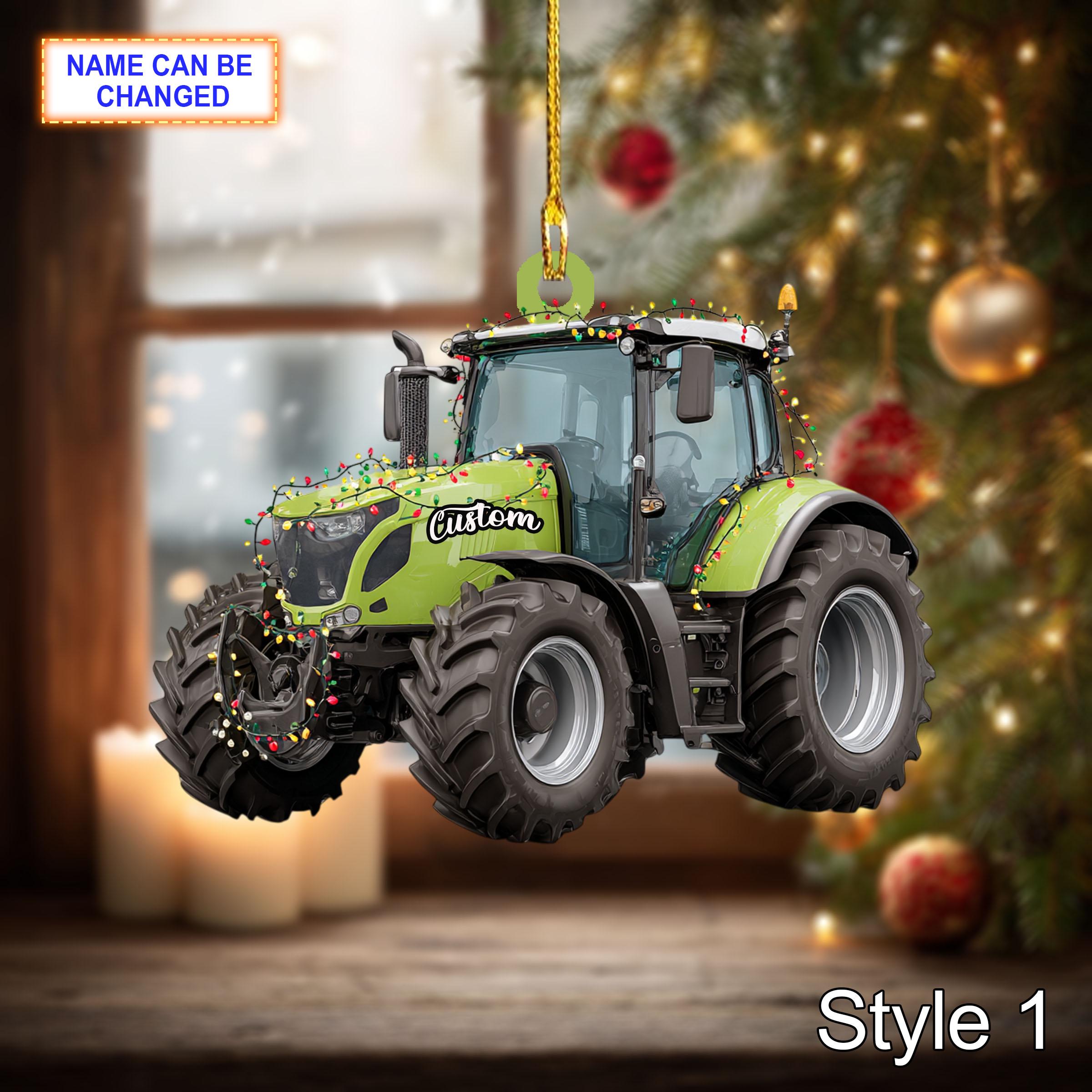 Farmer Tractor acrylic 2D flat Christmas ornament, festive tree hanging acrylic holiday decoration, unique farmer tractor acrylic Xmas gift