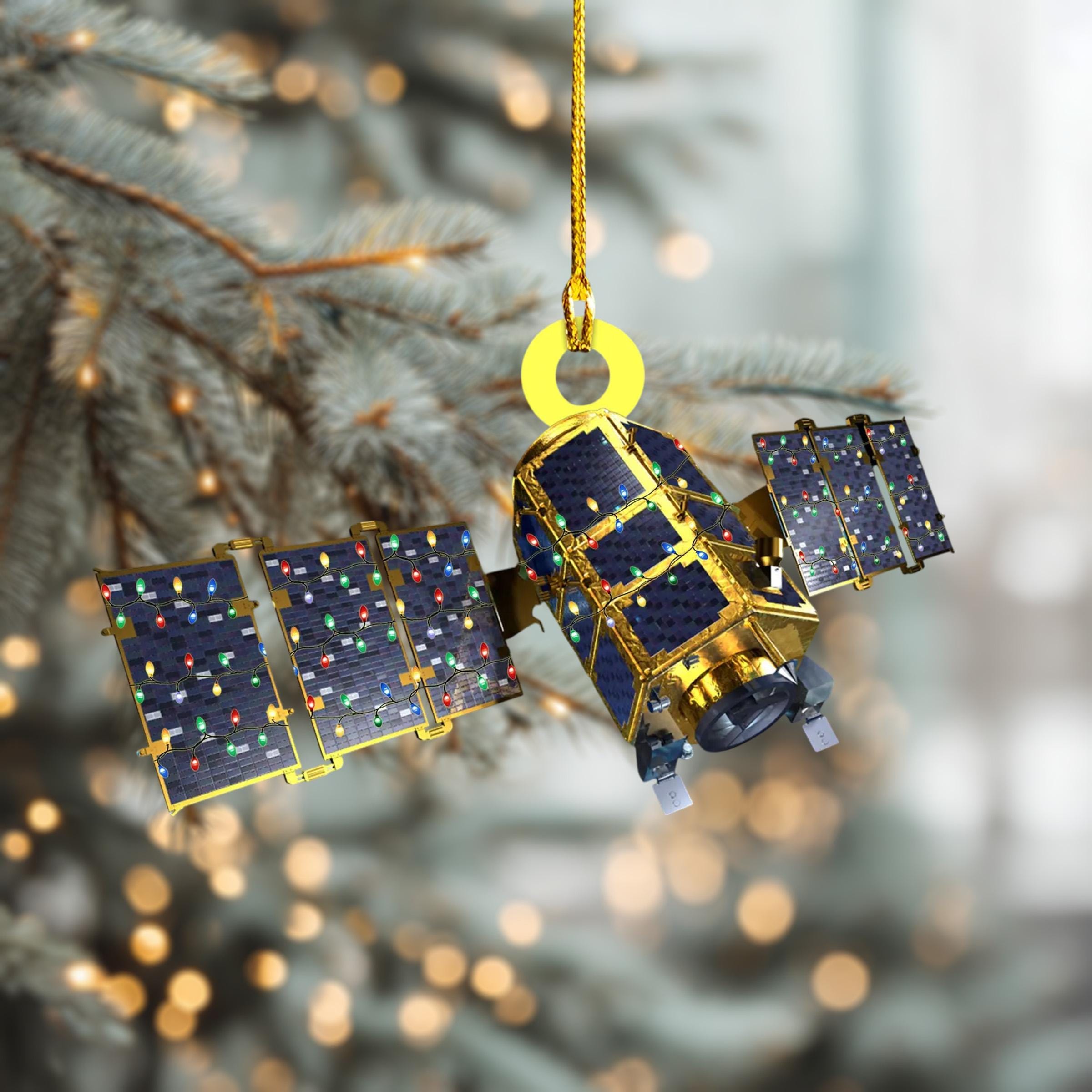Satellite Led Light Personalized Ornament, Tree Hanging Decor, Christmas Ornament, Flat 2D Ornament Acrylic / Wooden