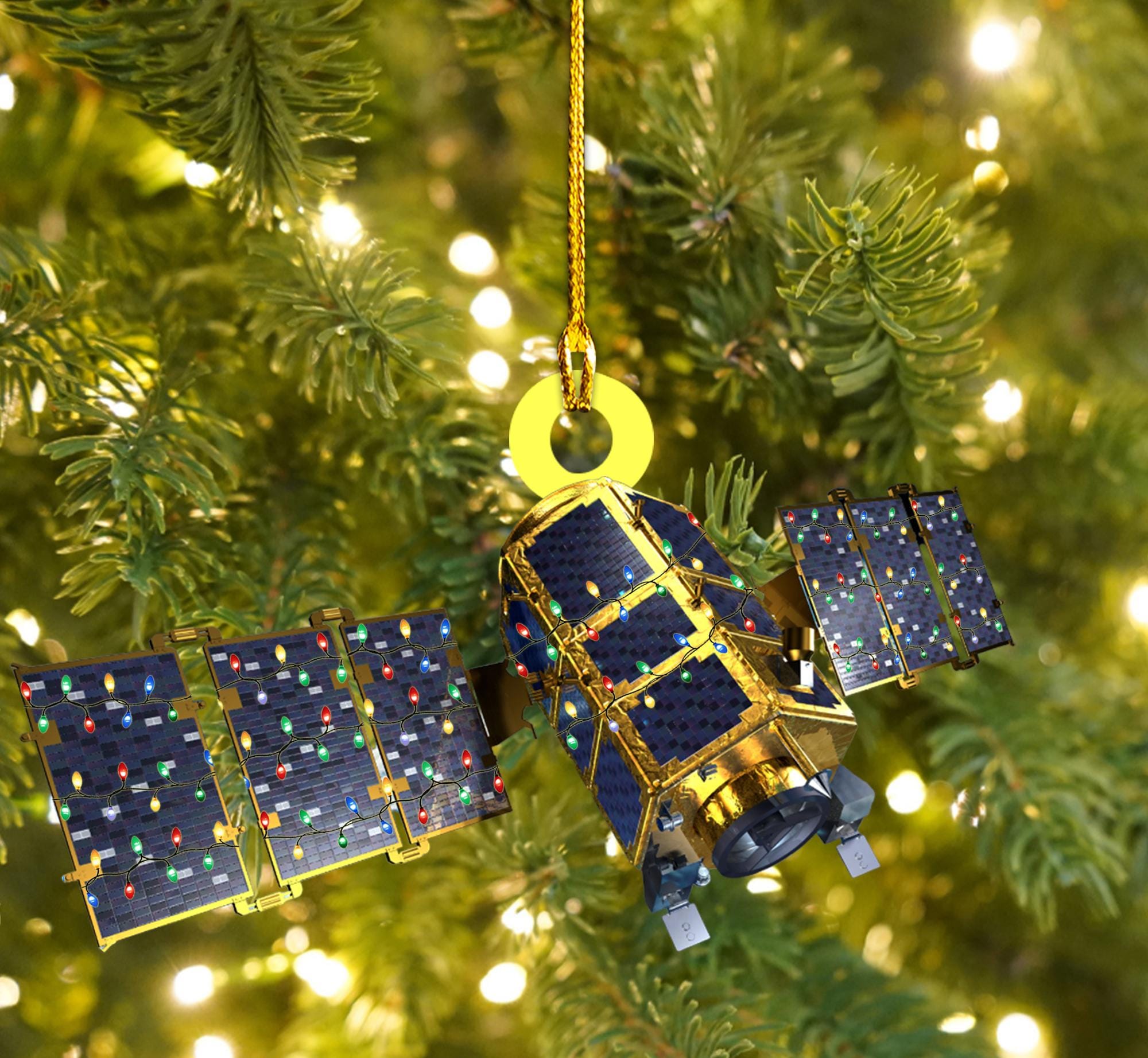 Satellite Led Light Personalized Ornament, Tree Hanging Decor, Christmas Ornament, Flat 2D Ornament Acrylic / Wooden