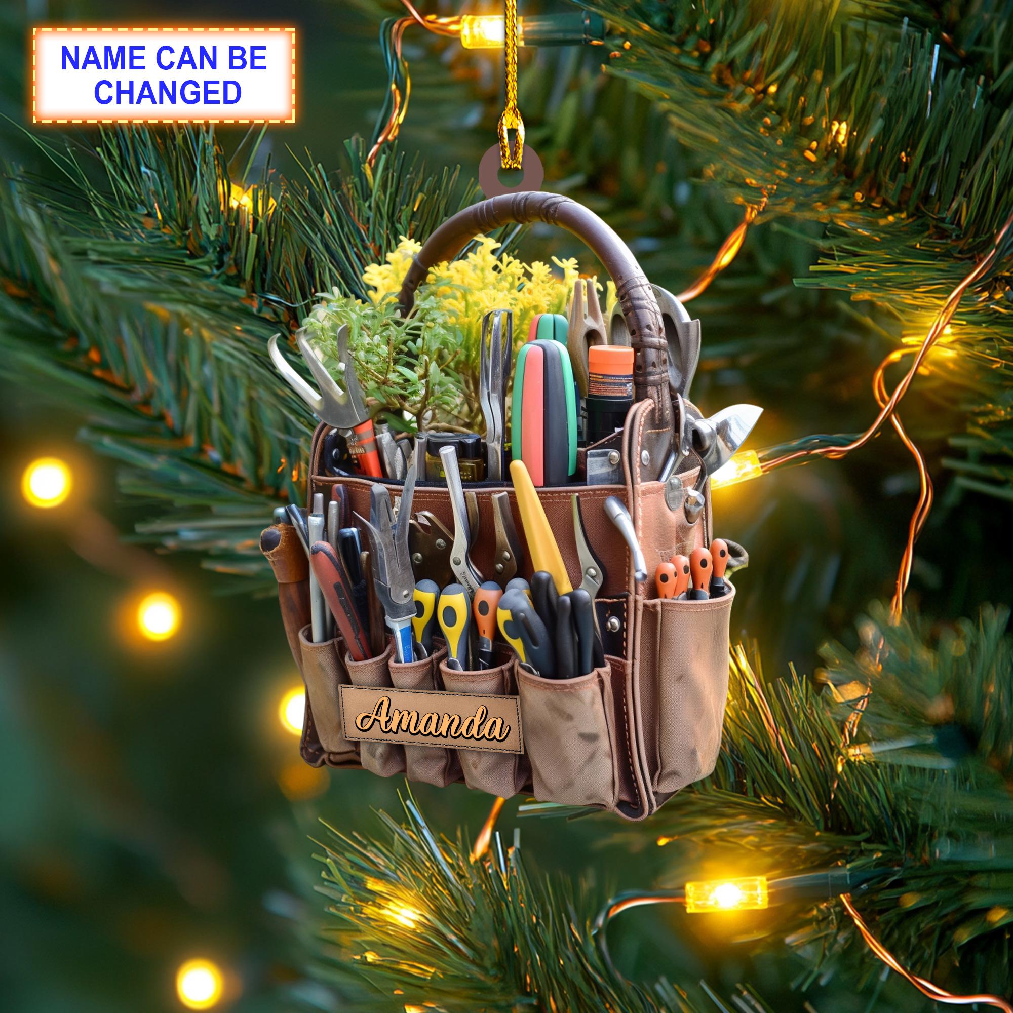 Custom Name Garden Carry Bag Christmas Ornament, Christmas Tree Hanging Decor, Flat 2D Ornament Acrylic/ Wooden, Gardening Lover