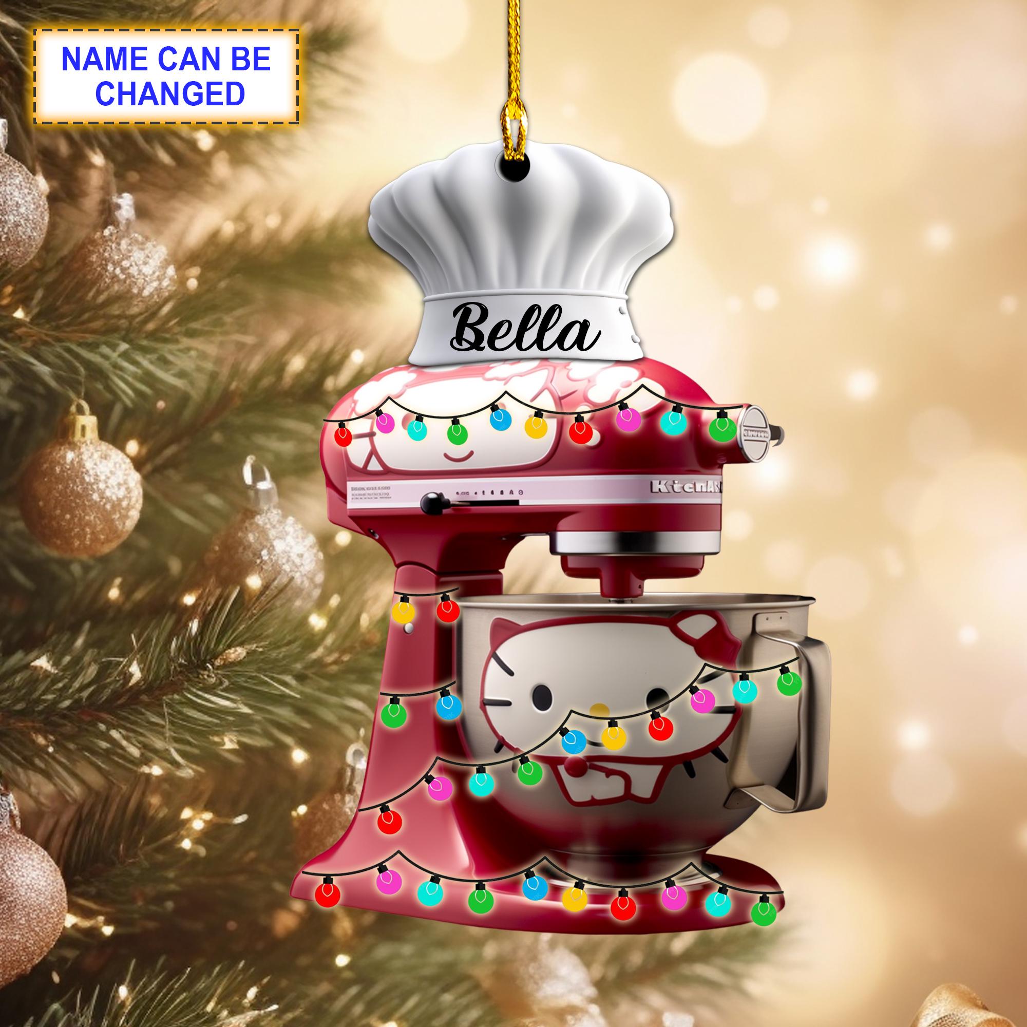 Custom Name Baking Mixer With Led Light Christmas Ornament, Christmas Tree Hanging Decor, Flat 2D Ornament Acrylic/ Wooden Baking Lover Gift