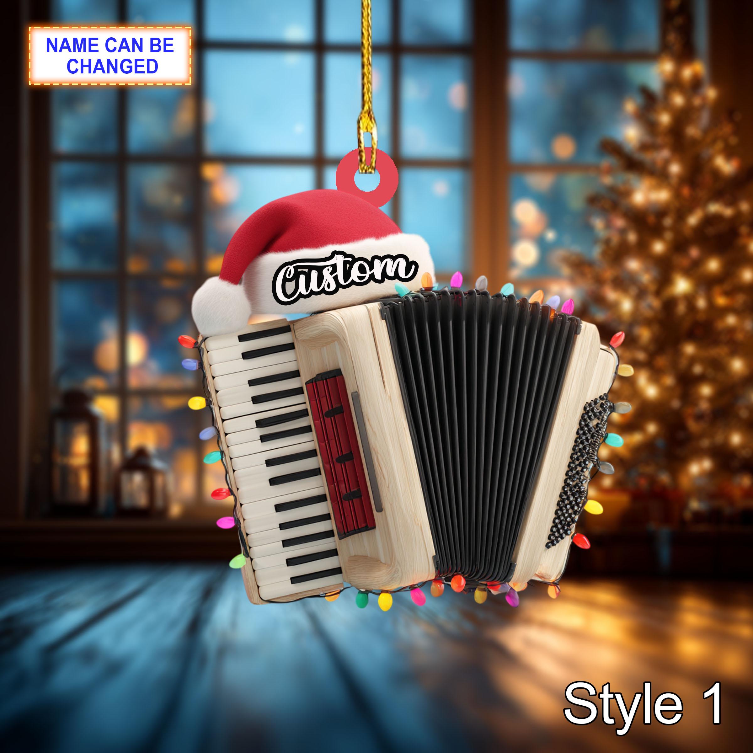 Musical Accordion acrylic 2D flat Christmas ornament, festive tree hanging acrylic holiday decoration, unique accordion musical holiday gift
