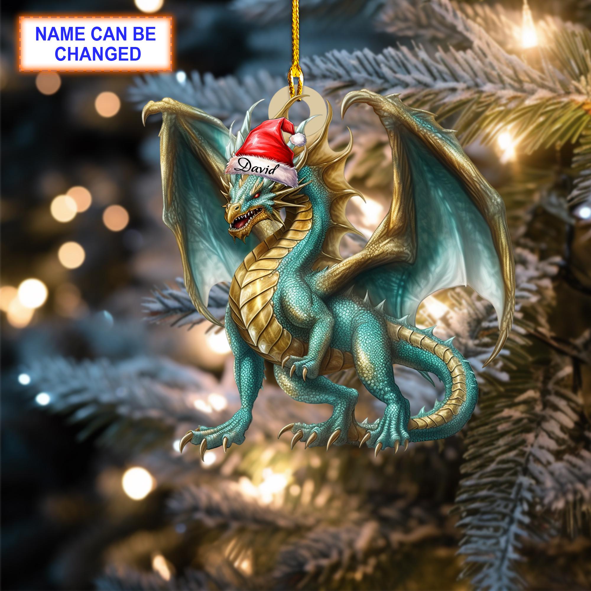 Custom Name Dragon V2 Christmas Ornament, Christmas Tree Hanging Decor, Flat 2D Ornament Acrylic/ Wooden, Gift For Dragon Lover