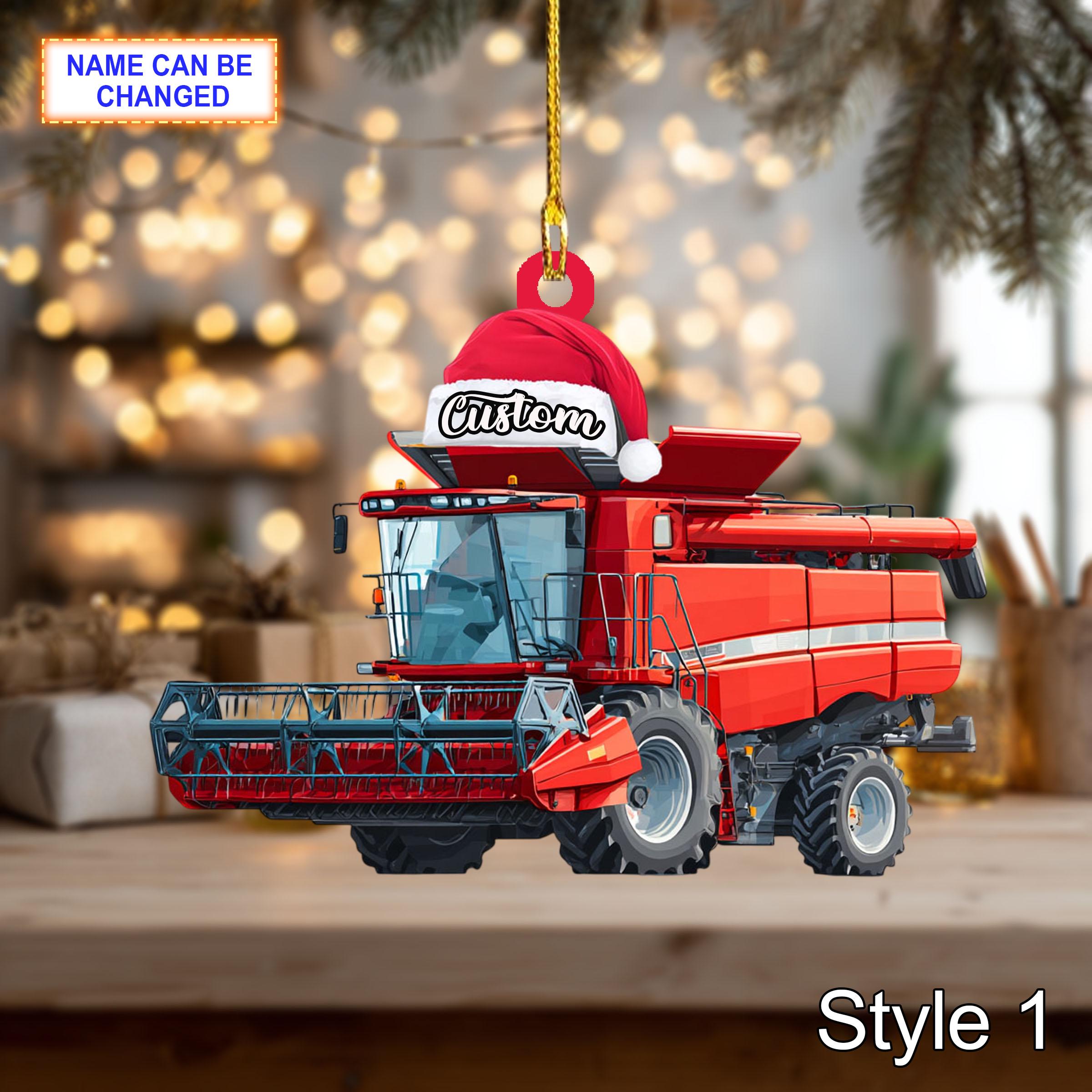 Farmer Combine Harvester acrylic 2D flat Christmas ornament, festive tree hanging acrylic holiday decoration, farmer harvester acrylic gift