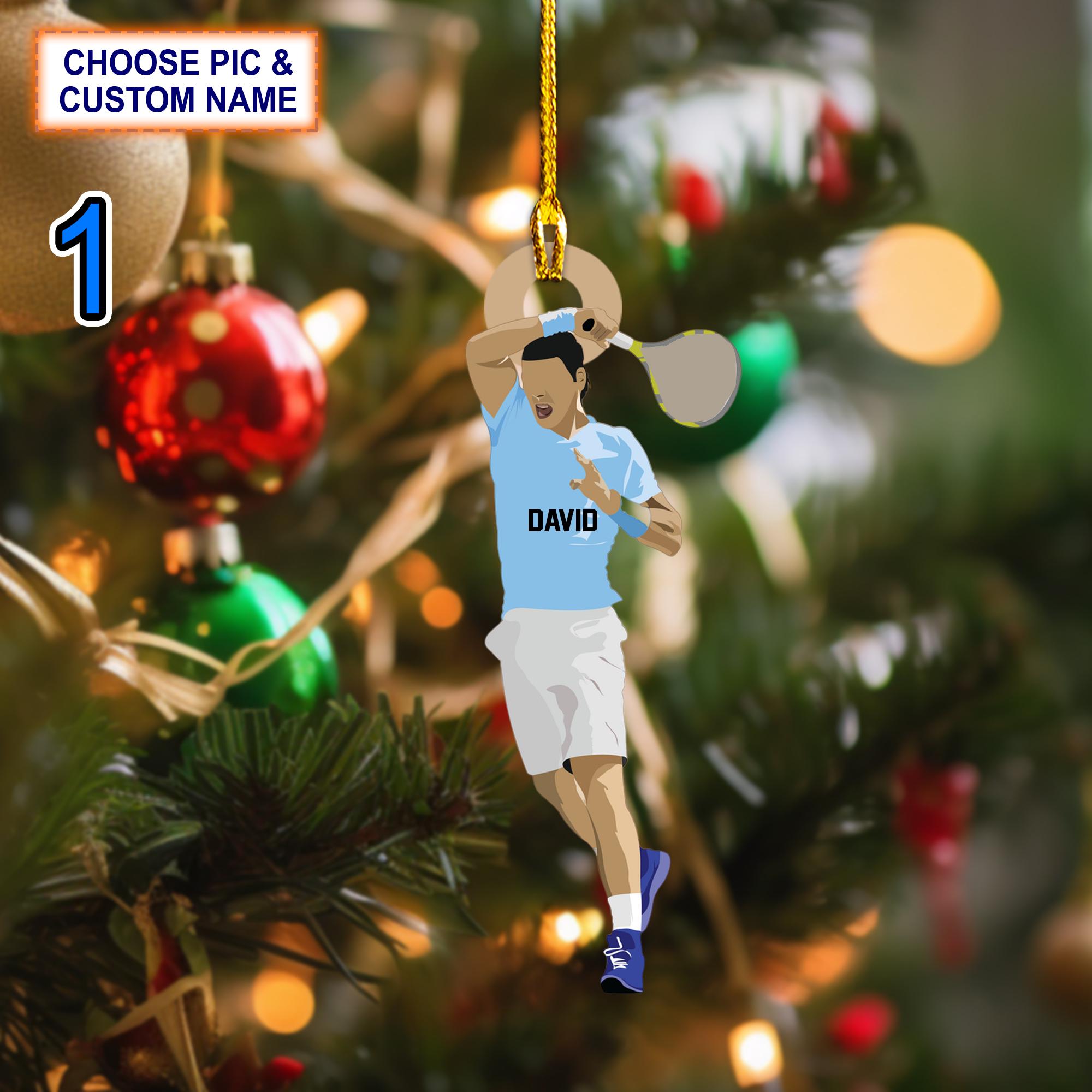 Custom Name Tennis Player Christmas Ornament, Christmas Tree Hanging Decor, Flat 2D Ornament Acrylic/ Wooden, Gift For Tennis Lovers
