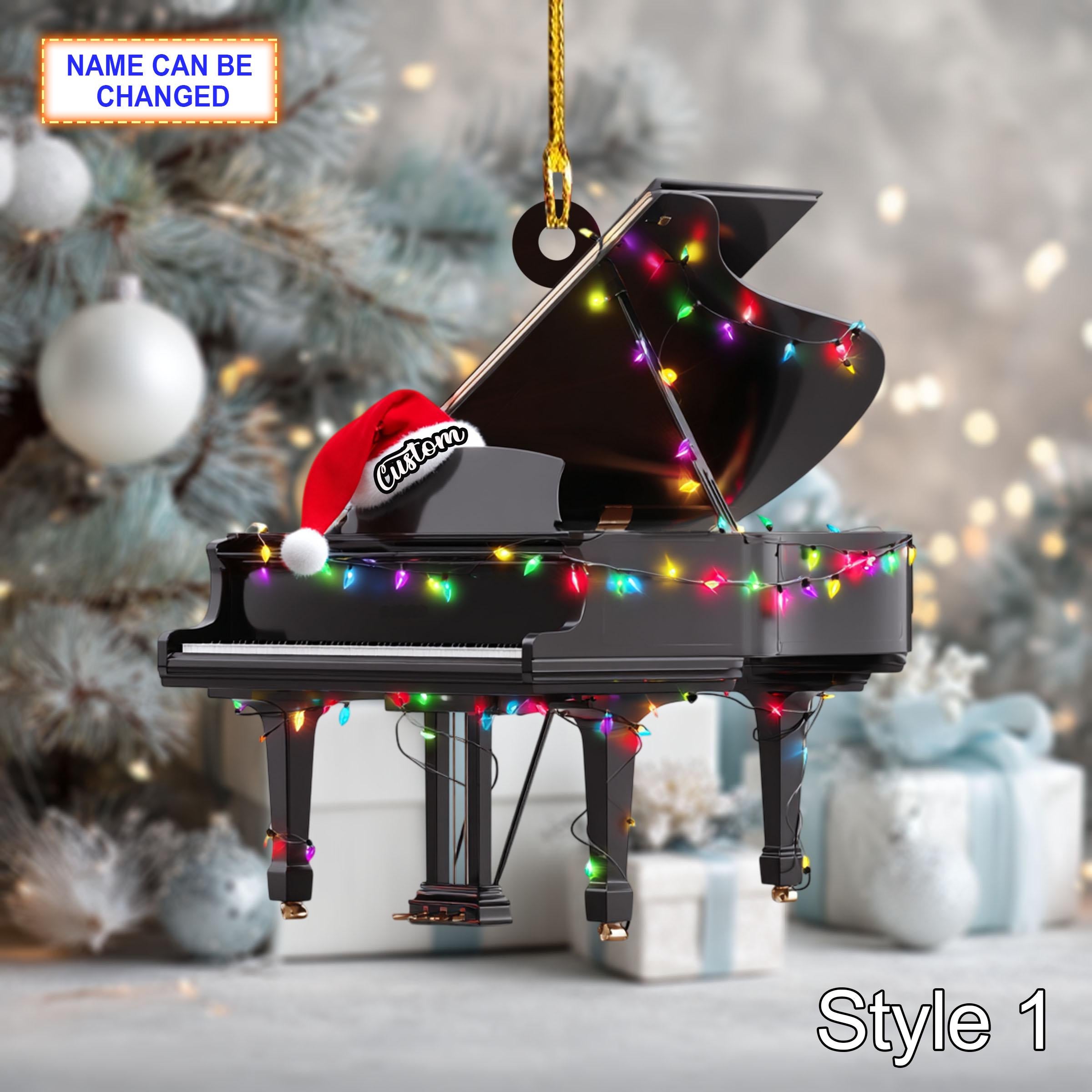 Musical Piano acrylic 2D flat Christmas ornament, festive tree hanging acrylic holiday decoration, unique piano musical holiday festive gift