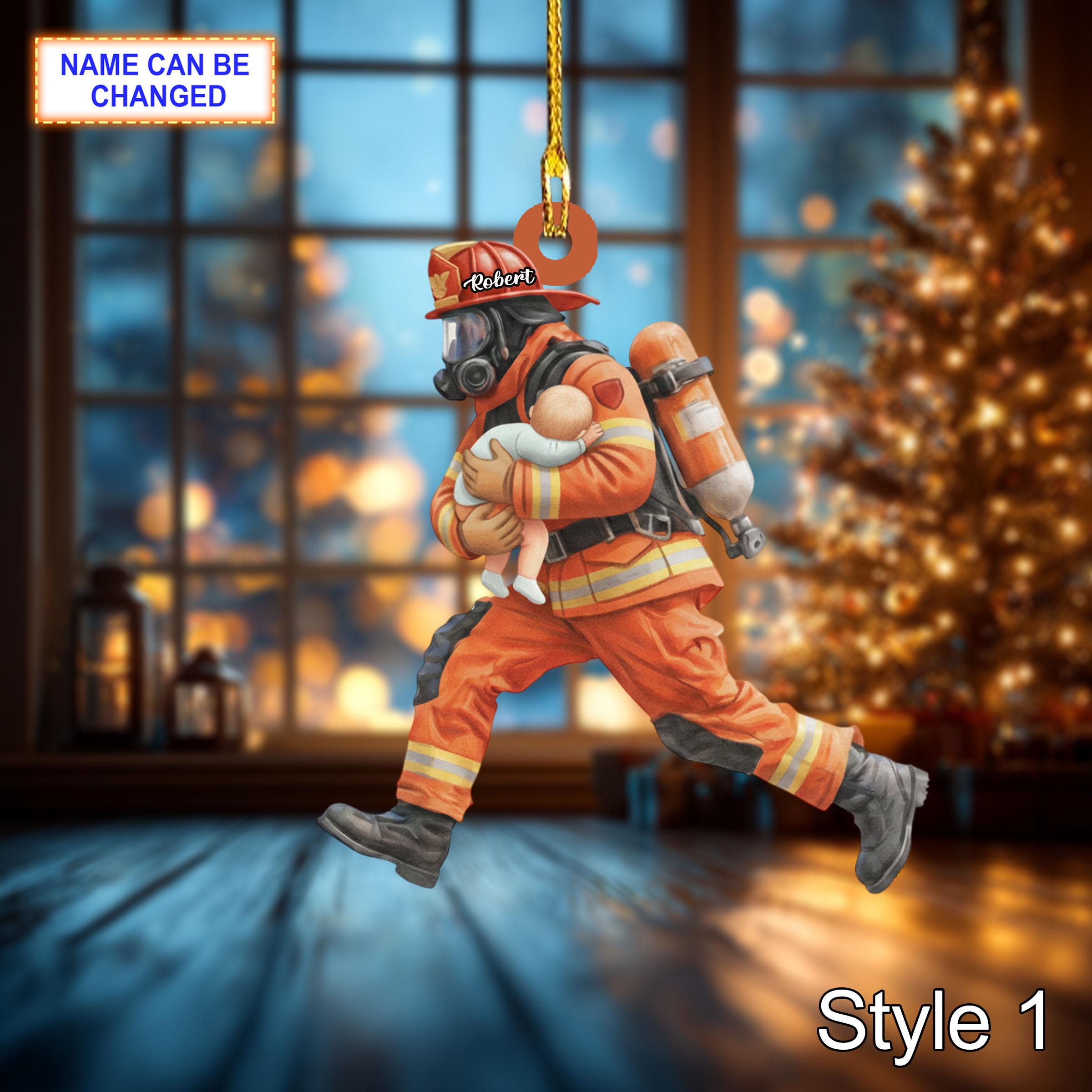 Custom Name Firefighter Christmas Ornament, Holiday Tree Hanging Decor, 2D Flat Acrylic Ornament, Unique Firefighter Gift for Christmas