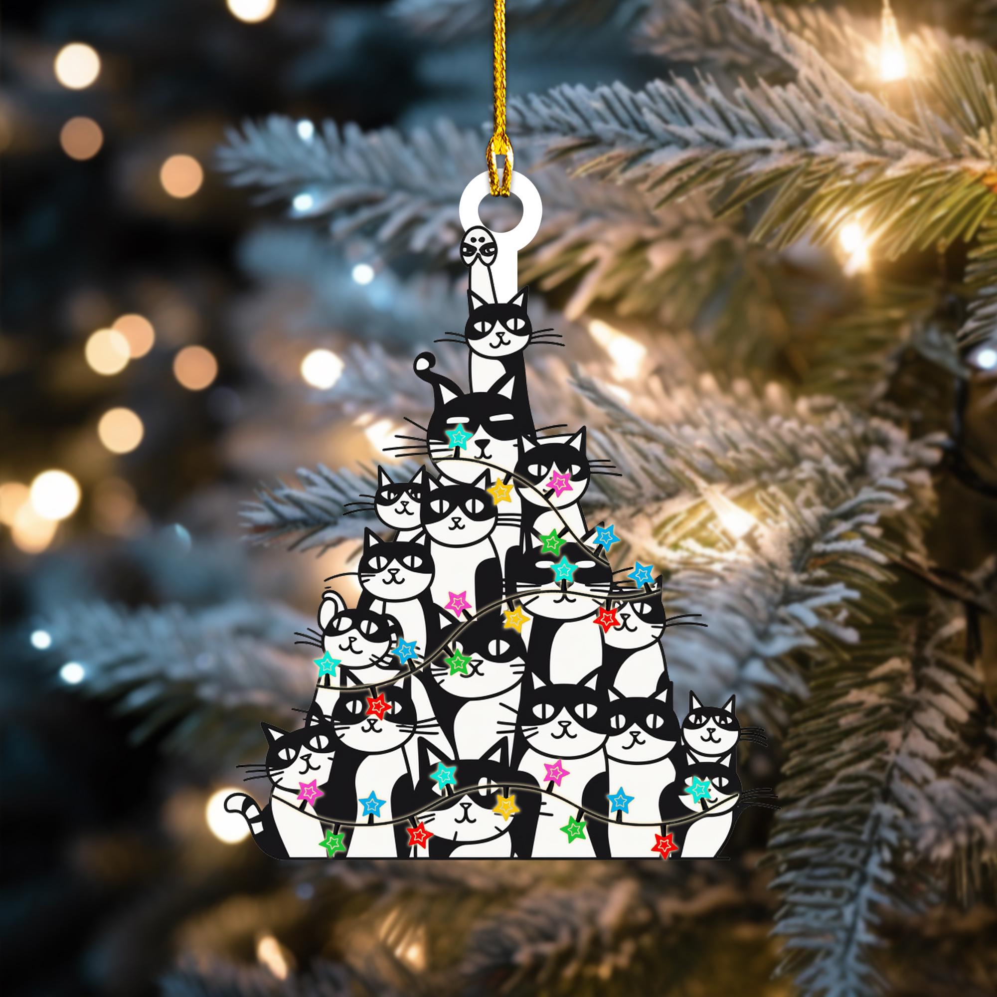 Black Cat Led Light Christmas Ornament, Christmas Tree Hanging Decor, Flat 2D Ornament Acrylic/ Wooden For Black Cat Lovers