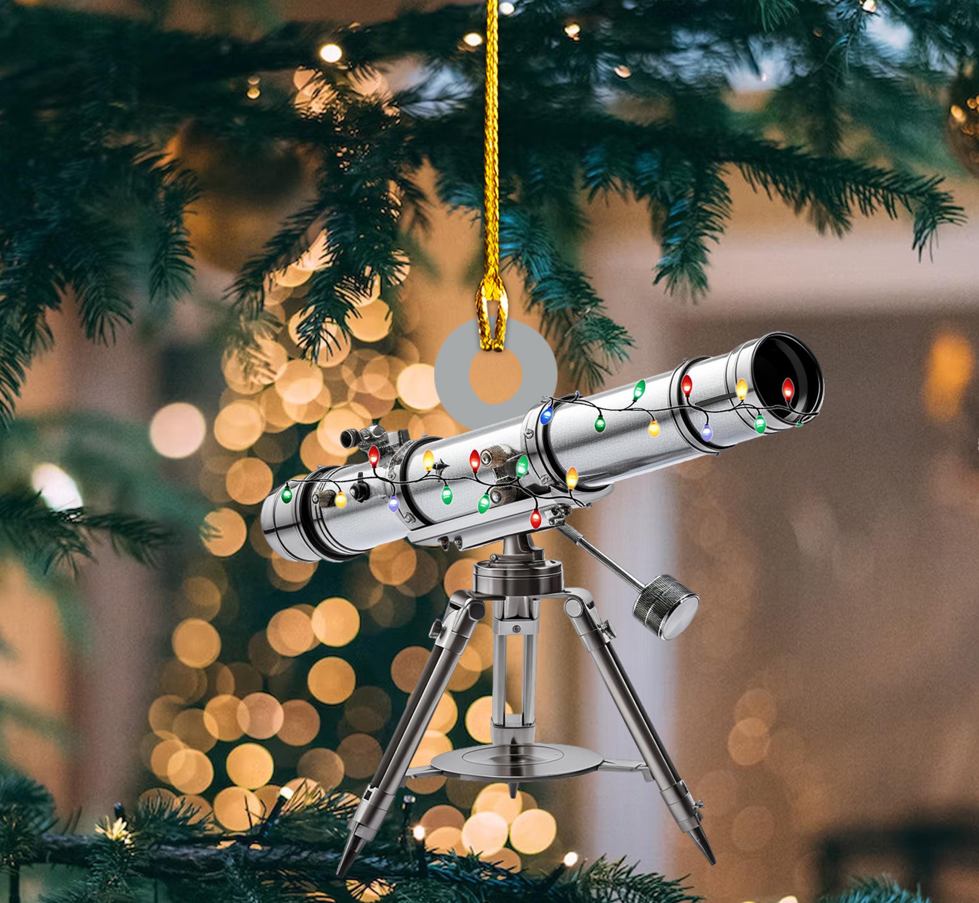 Telescope With Led Light Personalized Ornament, Tree Hanging Decor, Christmas Ornament, Flat 2D Ornament Acrylic / Wooden