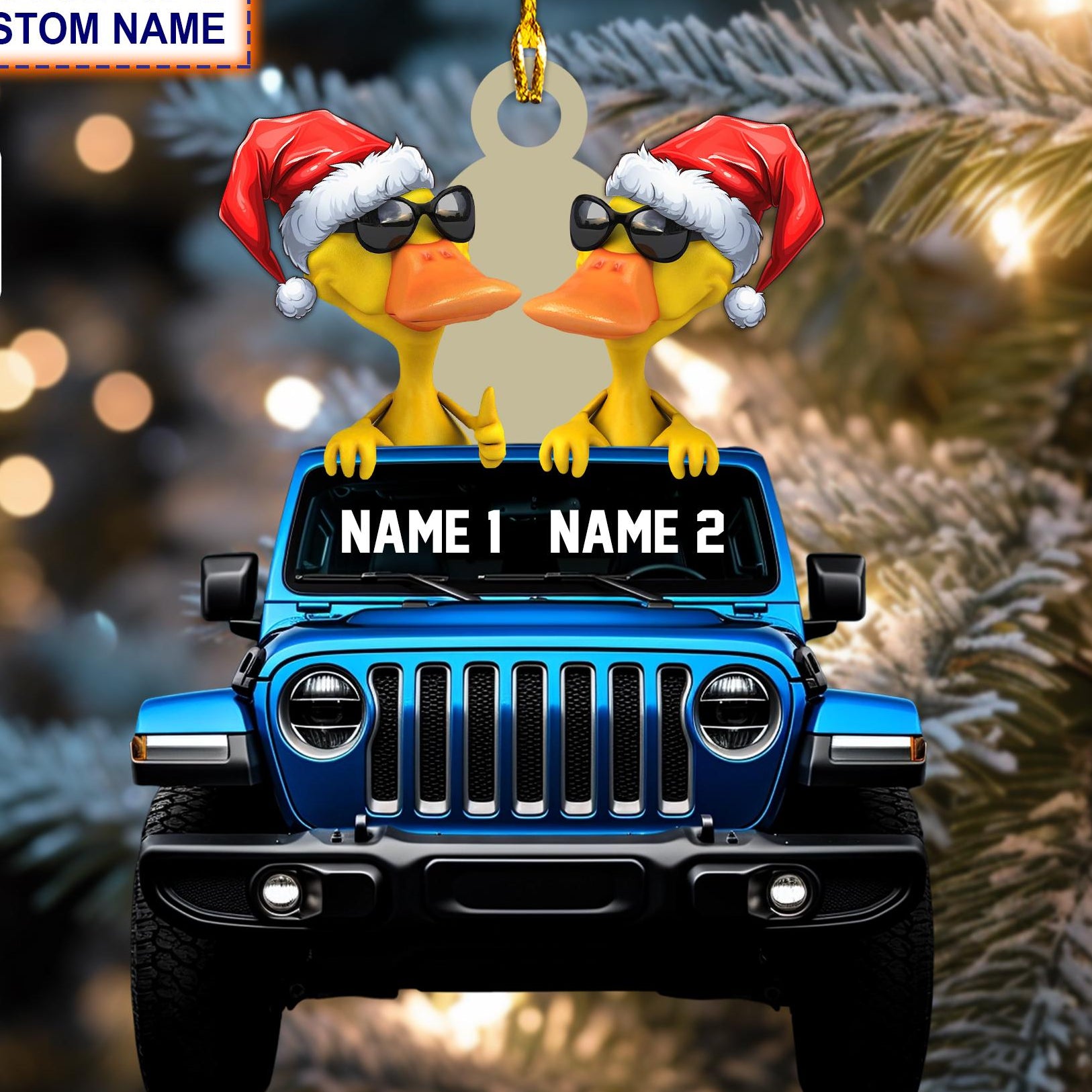 Custom Name Traveling Duck Personalized Ornament, Christmas Tree Hanging Decor, Christmas Ornament, Flat 2D Ornament Acrylic/ Wooden