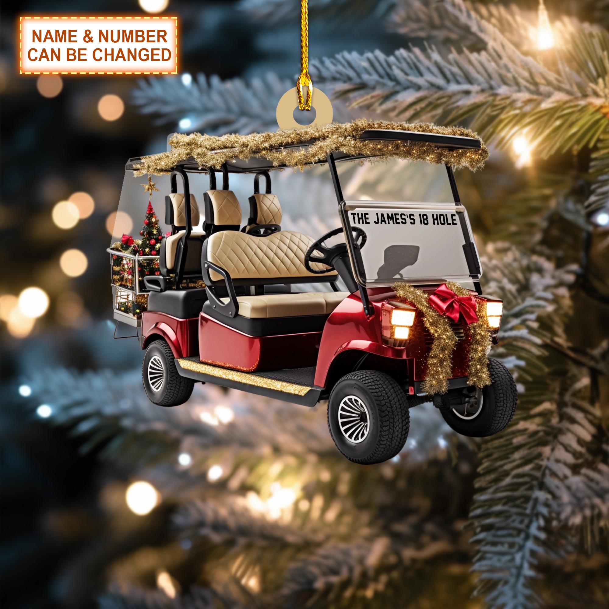 Custom Name And Number Golf Cart Personalized Christmas Ornament, Christmas Tree Hanging Decor, Flat 2D Ornament Acrylic/ Wooden