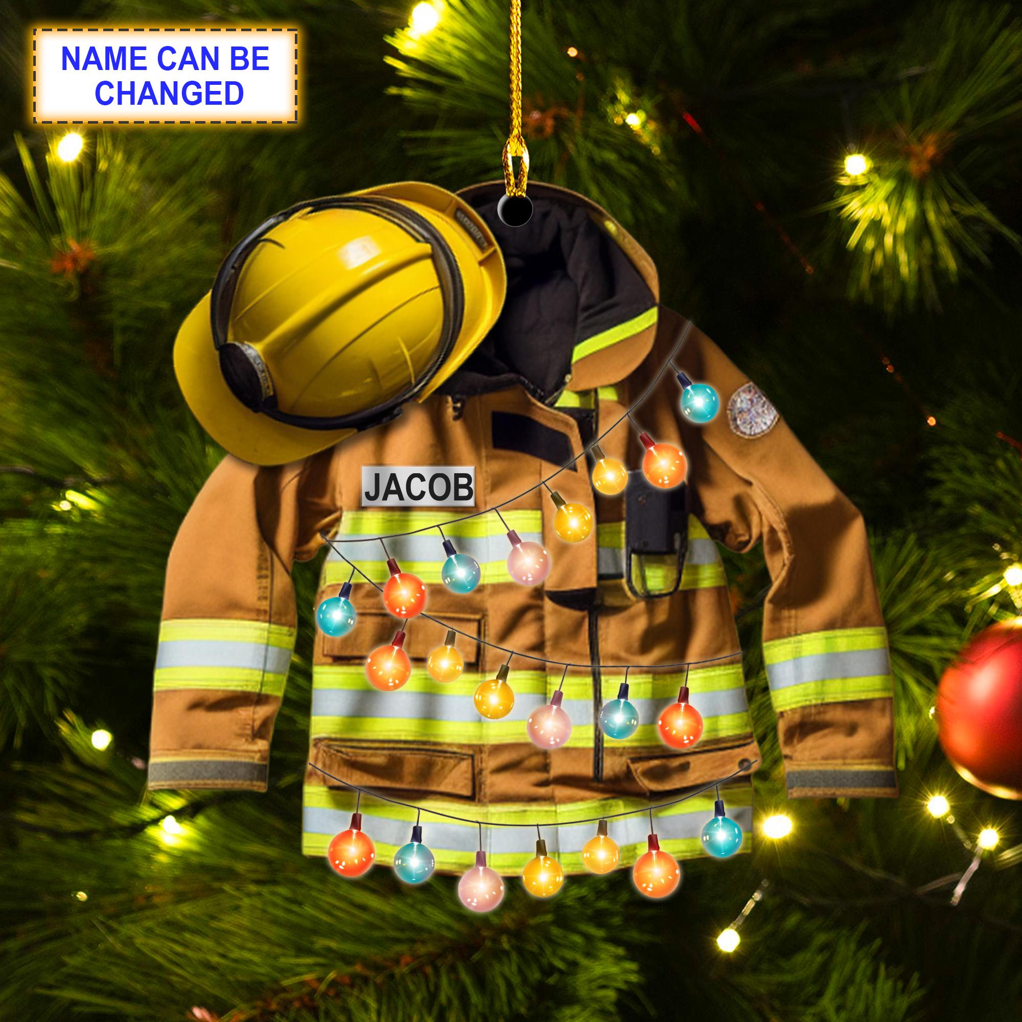 Custom Name Firefighter Led Light Christmas Ornament Vehicle, Christmas Tree Hanging Decor, Flat 2D Ornament Acrylic/Wooden,Firefighter Gift