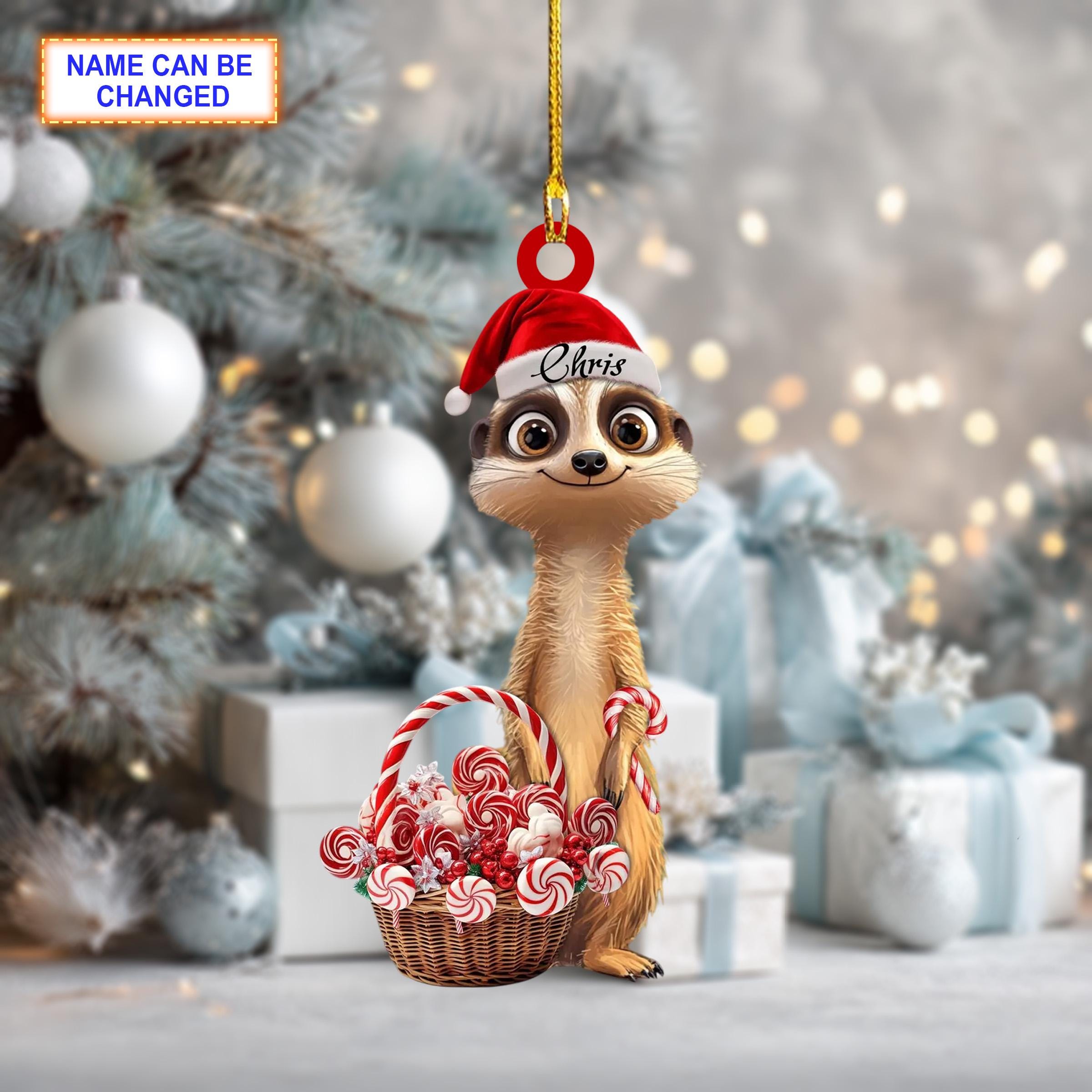 Custom Name Meerkat Smile Christmas Candy Personalized Ornament, Christmas Tree Hanging Decor,Flat 2D Ornament Acrylic