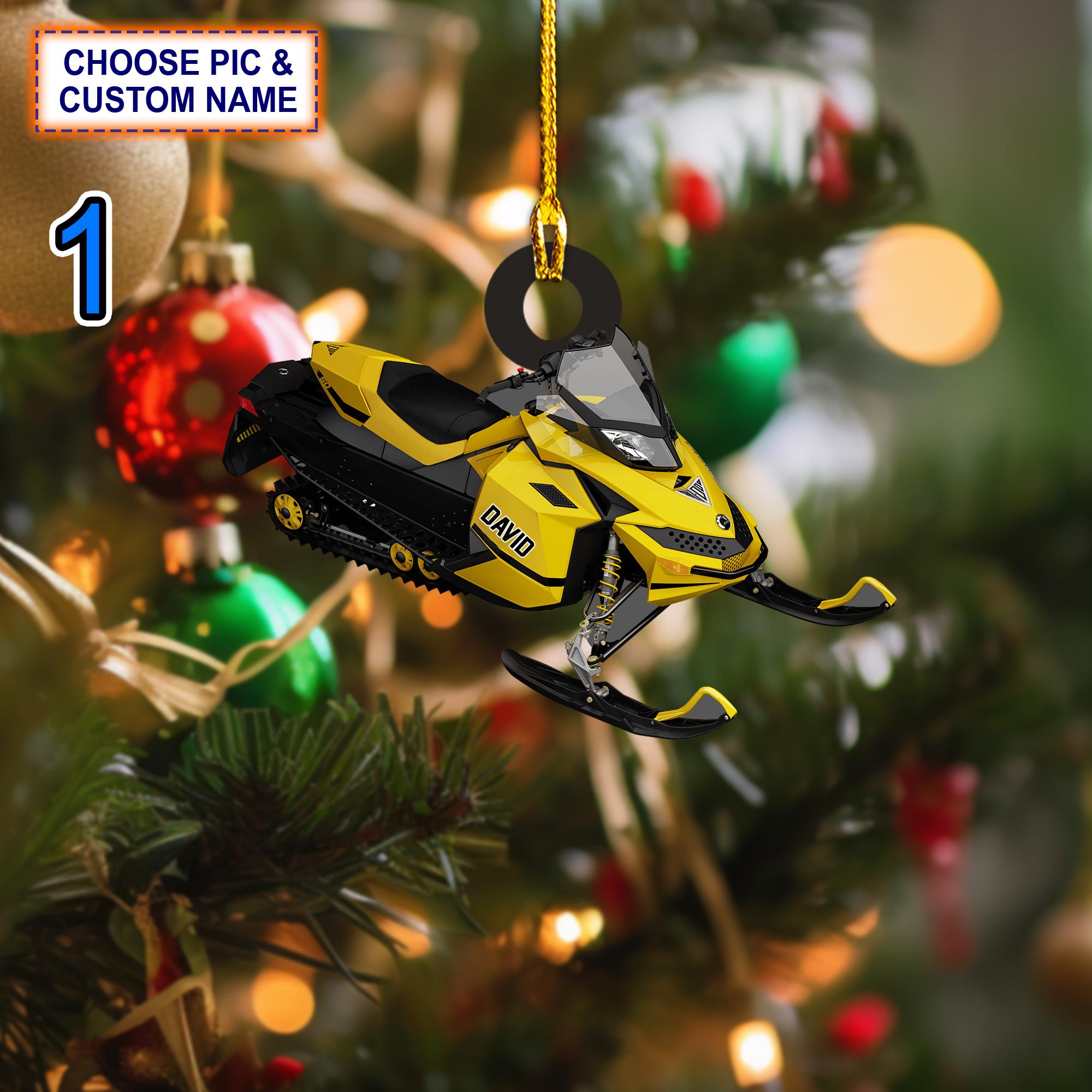 Custom Name Snowmobile Motorcycle Christmas Ornament, Christmas Tree Hanging Decor, Flat 2D Ornament Acrylic/ Wooden, Snowmobile Lover Gifts