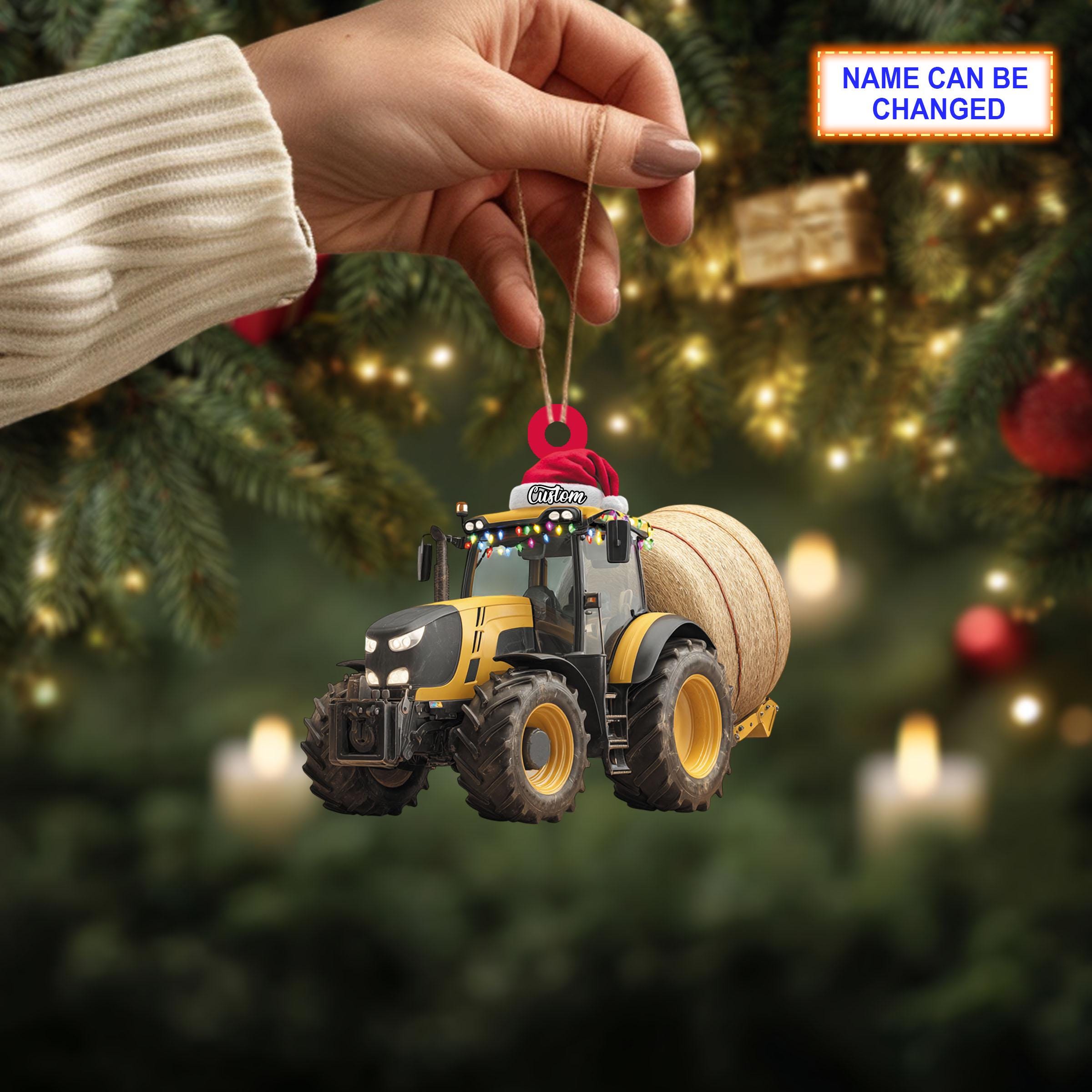Farmer Tractor Baler Christmas Ornament, Rustic Farm Tree Hanging Decoration, Country Holiday Gift For Farmers &Amp; Tractor Lovers