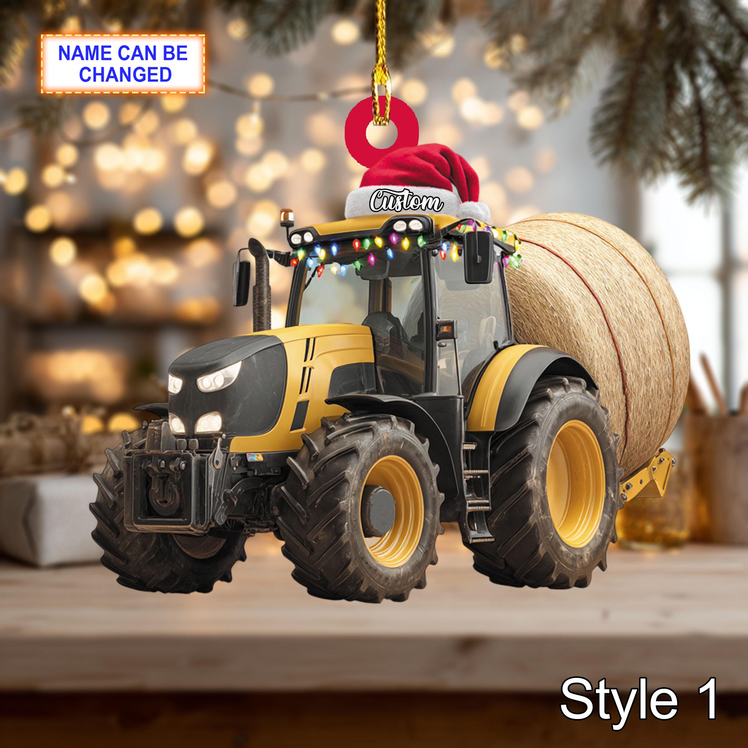 Farmer Tractor Baler Christmas Ornament, Rustic Farm Tree Hanging Decoration, Country Holiday Gift for Farmers &amp; Tractor Lovers