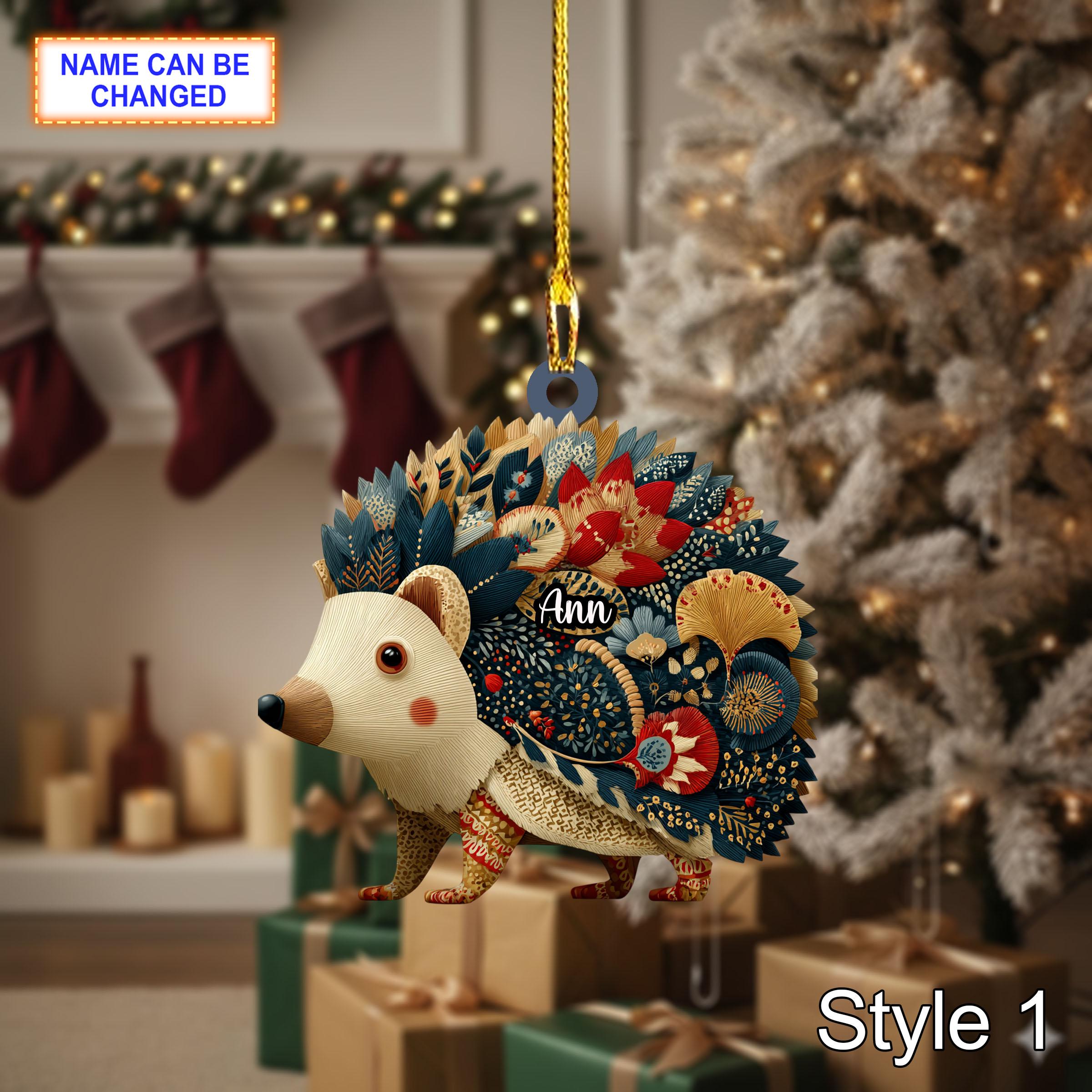 Custom Name Scandinavian Cute Hedgehog Personalized Ornament, Christmas Tree Hanging Decor, 2D Flat Acrylic Christmas Ornament Holiday Gift
