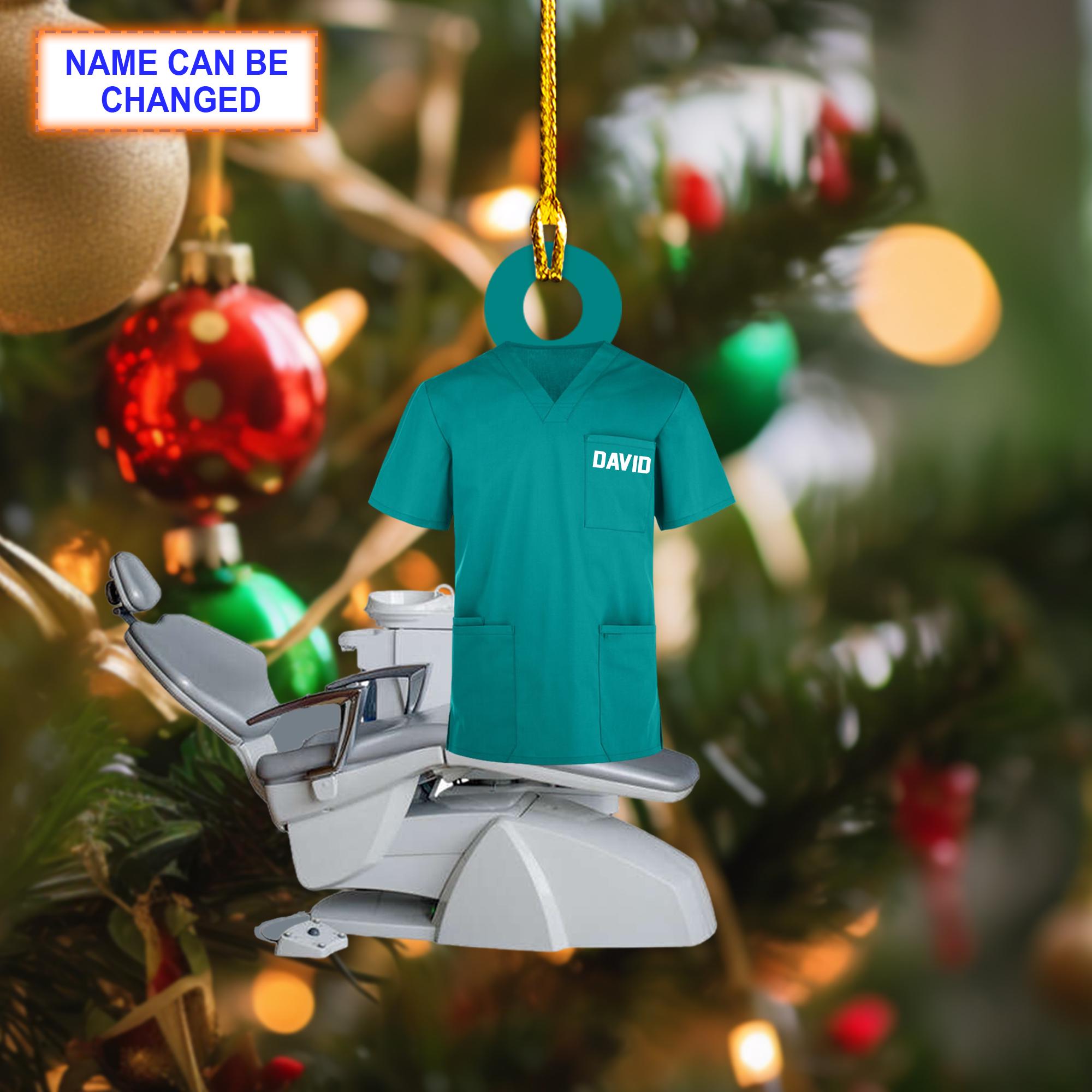 Custom Name Dentist Personalized Christmas Ornament, Christmas Tree Hanging Decor, Flat 2D Ornament Acrylic/ Wooden, Gift For Dentist