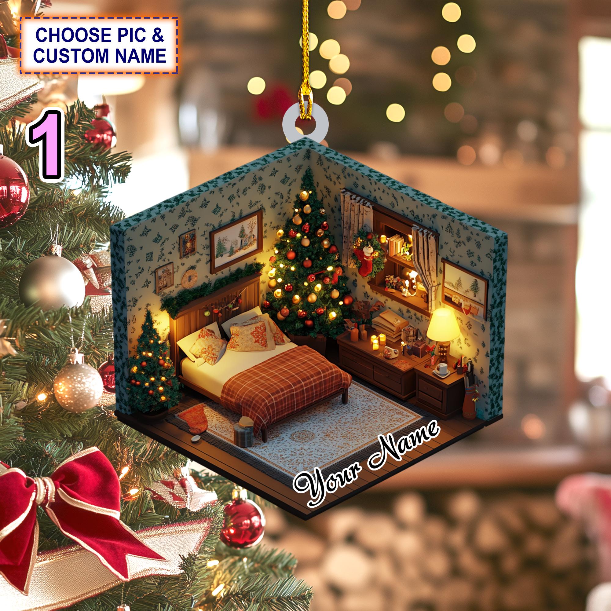Custom Name Friends Room Christmas Personalized Ornament, Christmas Tree Hanging Decor, Flat 2D Ornament Acrylic/ Wooden