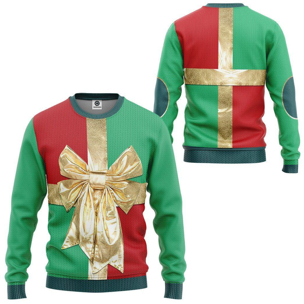 3D Christmas Gift Box Cosplay Costume Pullover Ugly Sweater, Ugly Christmas Sweater, Funny Xmas Sweaters