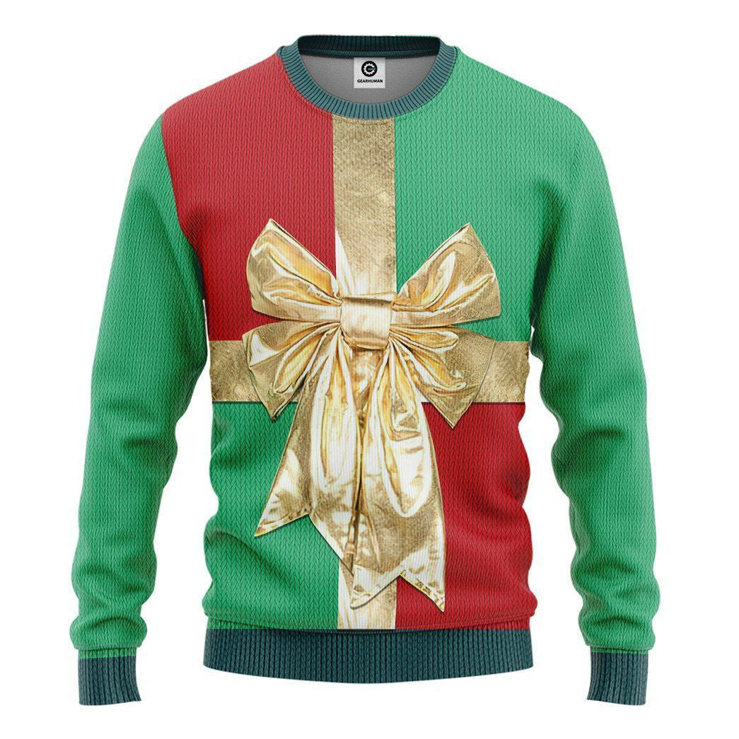3D Christmas Gift Box Cosplay Costume Pullover Ugly Sweater, Ugly Christmas Sweater, Funny Xmas Sweaters