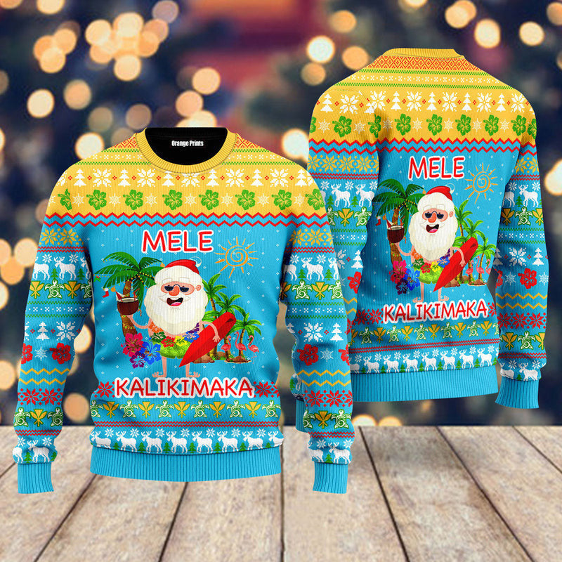 Hawaiian Santa Claus Mele Kalikimaka Sunset Ugly Christmas Sweater, Ugly Christmas Sweater, Funny Xmas Sweaters
