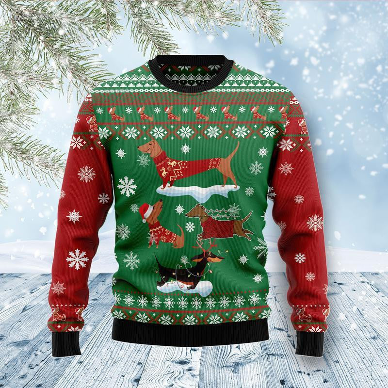 Dachshund Snow Day Ugly Christmas Sweater, Ugly Christmas Sweater, Funny Xmas Sweaters