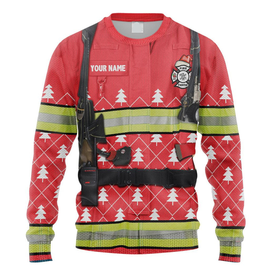 Personalized Custom Name 3D Firefighter Christmas Ugly Sweater, Ugly Christmas Sweater, Funny Xmas Sweaters