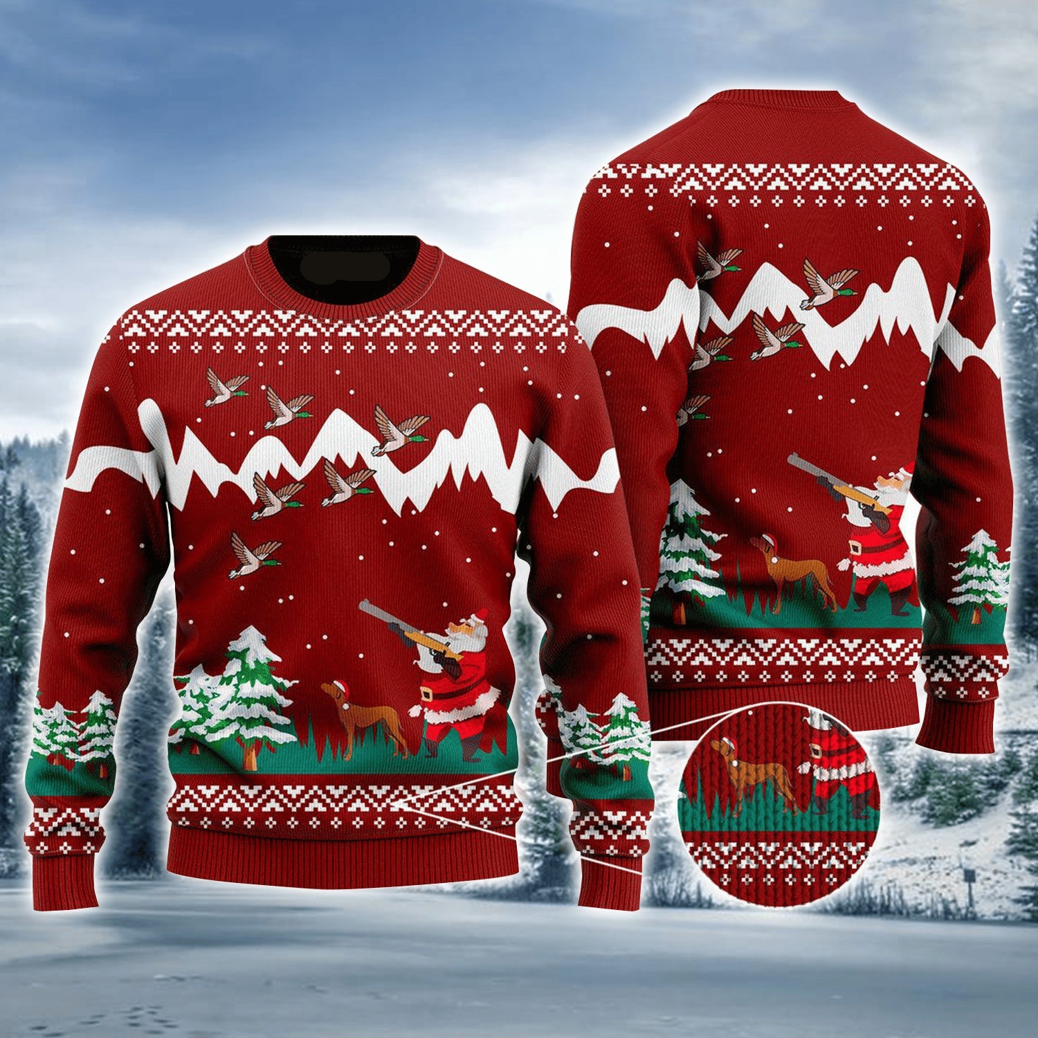Duck Hunting Ugly Sweater Cute Santa Claus Duck Hunting Christmas Ugly Sweater For Men & Women Perfect Gift For Christmas Friends Family