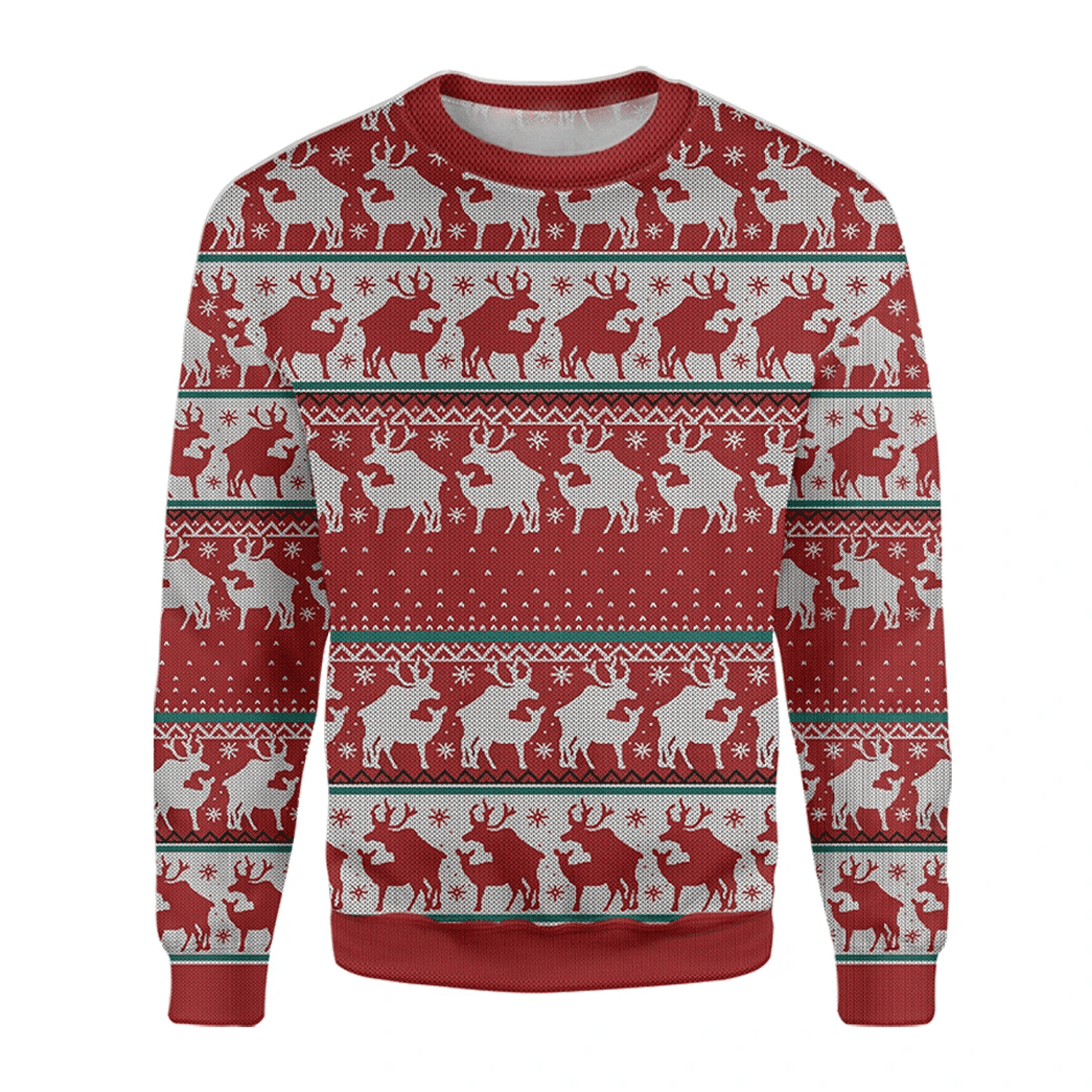 3D Red Reindeer Pullover Christmas Ugly Sweater, Ugly Christmas Sweater, Funny Xmas Sweaters