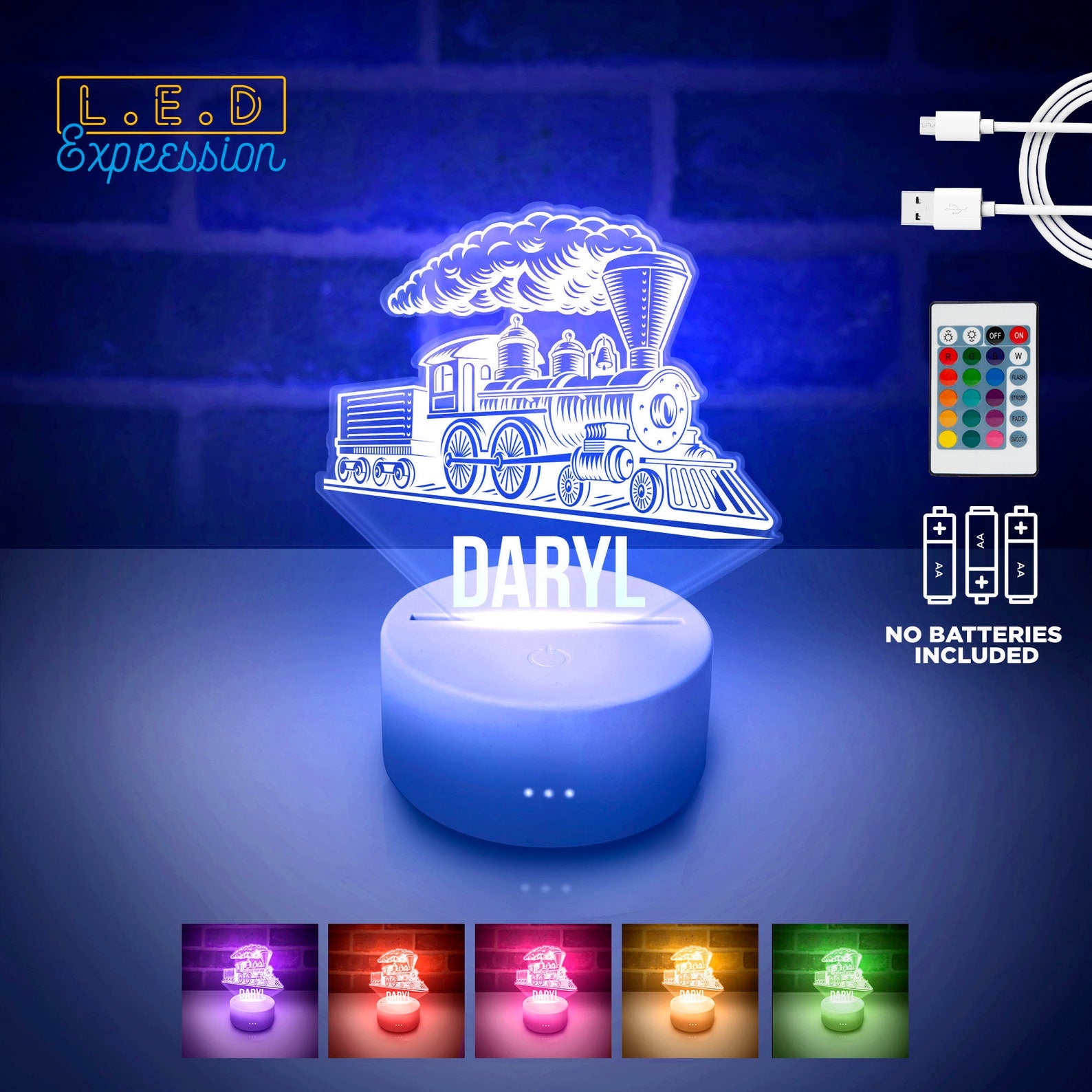 Custom Name Train LED Light Personalized 3D LED Sign with Remote Control LED Night Light Decor For Train Room