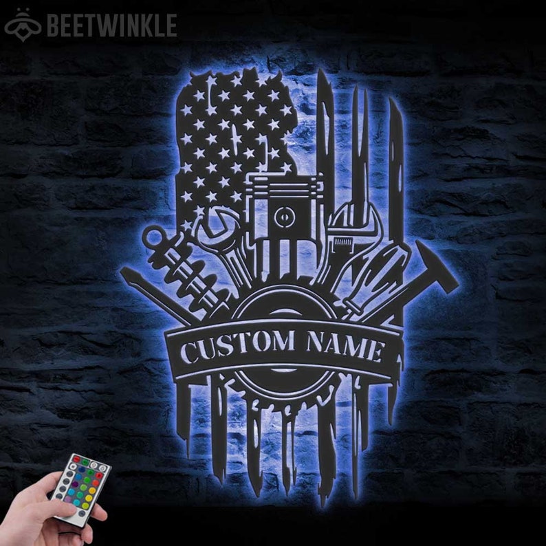 Custom Tools Repair Metal Wall Art LED Light Personalized Tools Shop Name Sign Home Decor Mechanic Tools Decoration Repairman