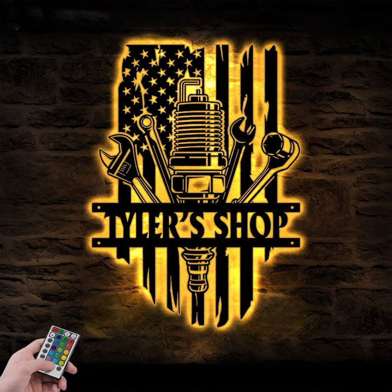 Personalized Garage Shop Metal Sign, Your Name Mechanic Sign, Gift For Mechanic Garage Decor Idea