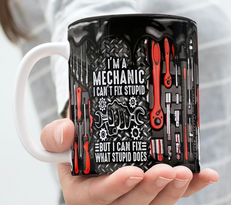 I'm A Mechanic Mug, Witty Ceramic Cup with Red Tools & Grease Shop Theme, Ideal for Dad, Husband, Coffee Cups, 11oz  & 15 oz