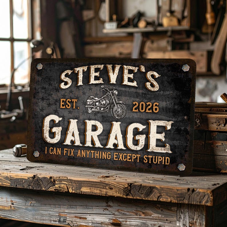 Personalized Garage Sign For Fathers Day Gift For Dad, Custom I Can Fix Anything Except Stupid Garage Sign