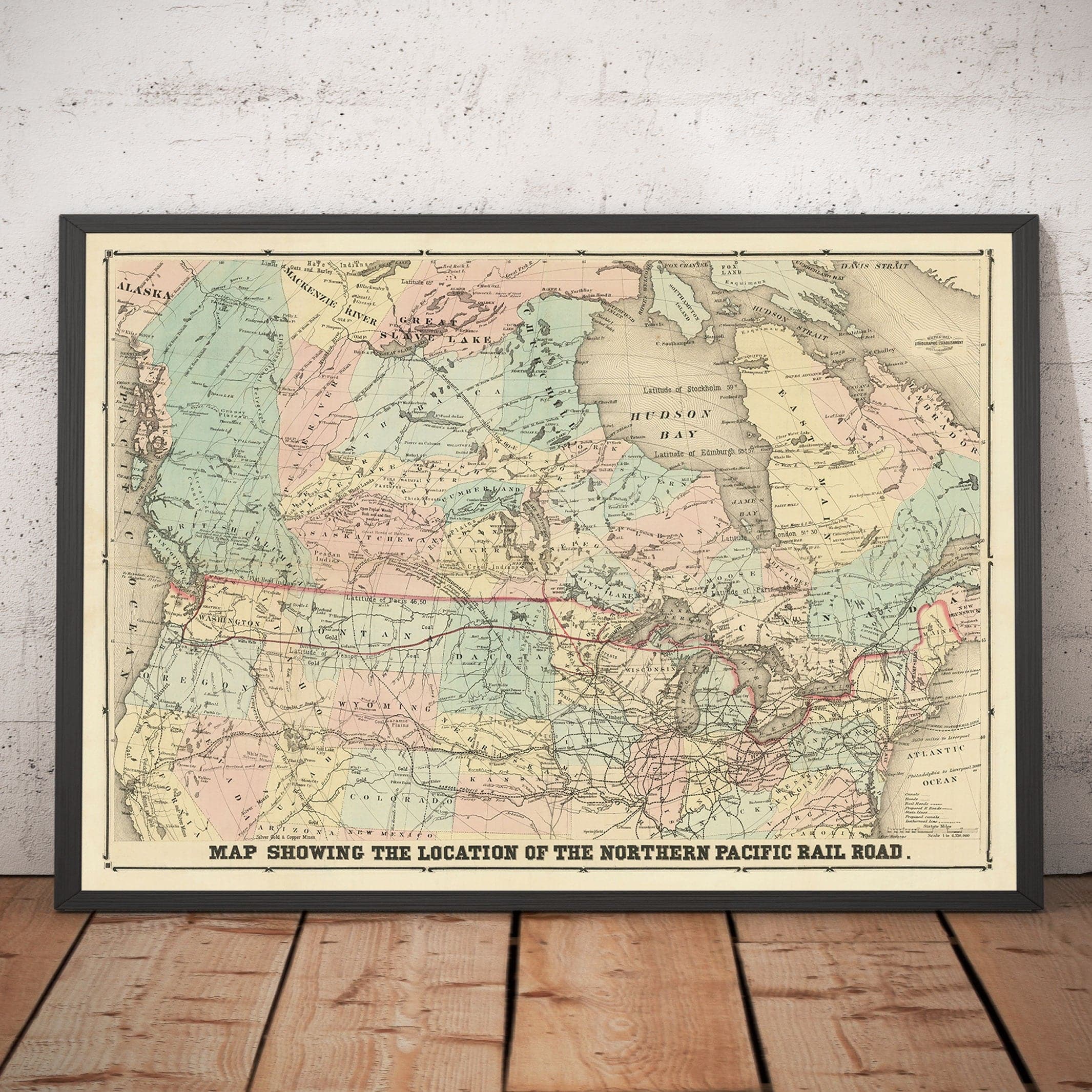 Old Map of the Northern Pacific Railway, 1870 by Traubel - Railroads in Canada & USA - Great Lakes, States