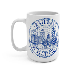 Vintage Steam Engine Mug Old Railway Station & Model Locomotive Artwork