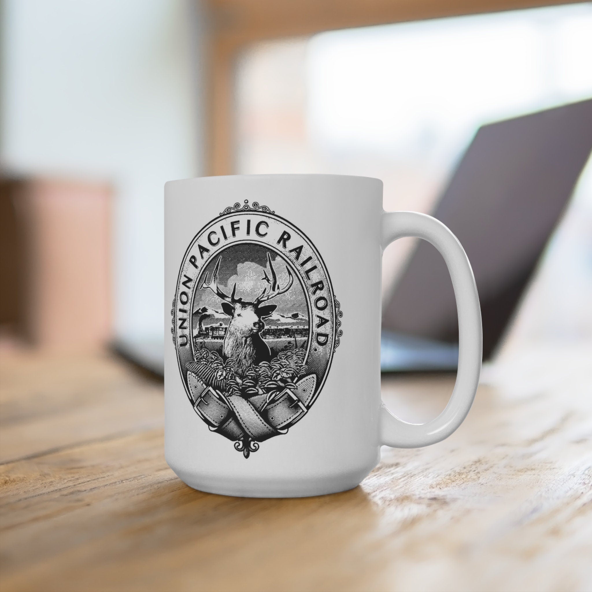 Vintage Union Pacific 1868 Mountain Elk Logo Mug Perfect for Train Lovers