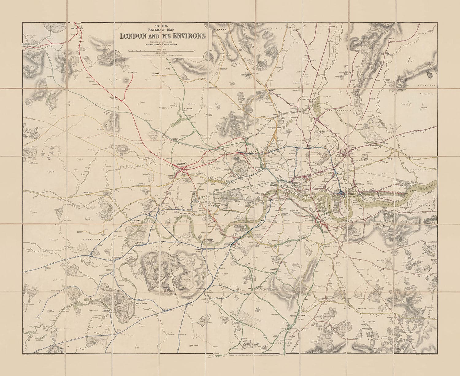 Old London Trainline Map, 1899 - Railway Clearing House Chart - Early Piccadilly, Circle, District, Underground Tube Lines