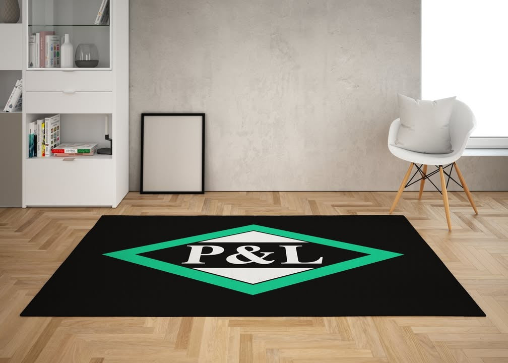 Railspirit P&L Design Rug for Living Room, Modern Black & Green Rug, Luxury Logo Rug for Home Decor