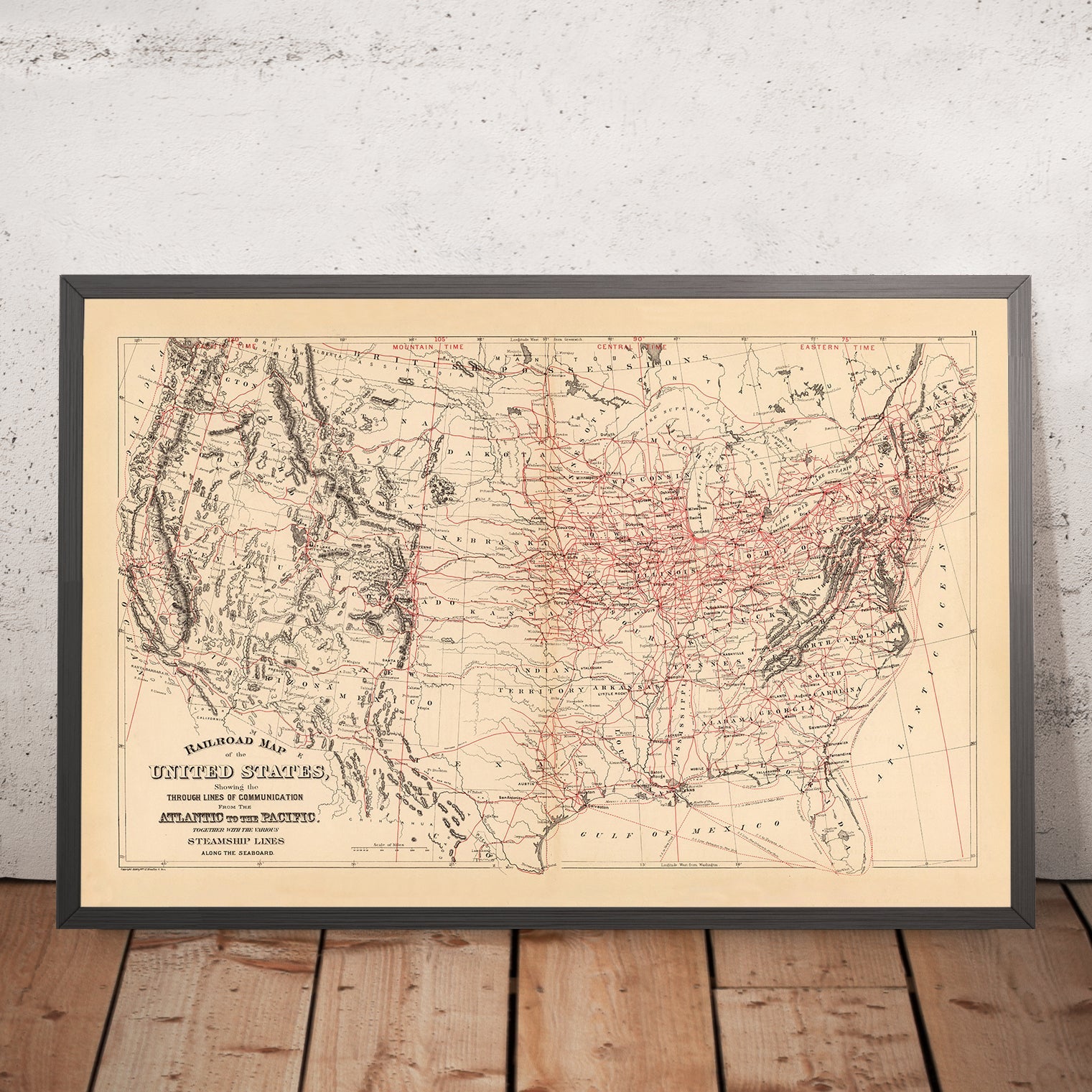 Old Railroad Map of the United States by Samuel Mitchell, 1890: Atlantic to Pacific Railway Chart